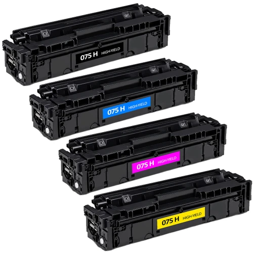 Compatible Canon 075 High Capacity Toner Cartridge 4-Pack, Black, Cyan, Magenta, Yellow Compatible with MF662Cdw MF663Cdw MF665Cdw LBP646Cdw LBP647Cdw