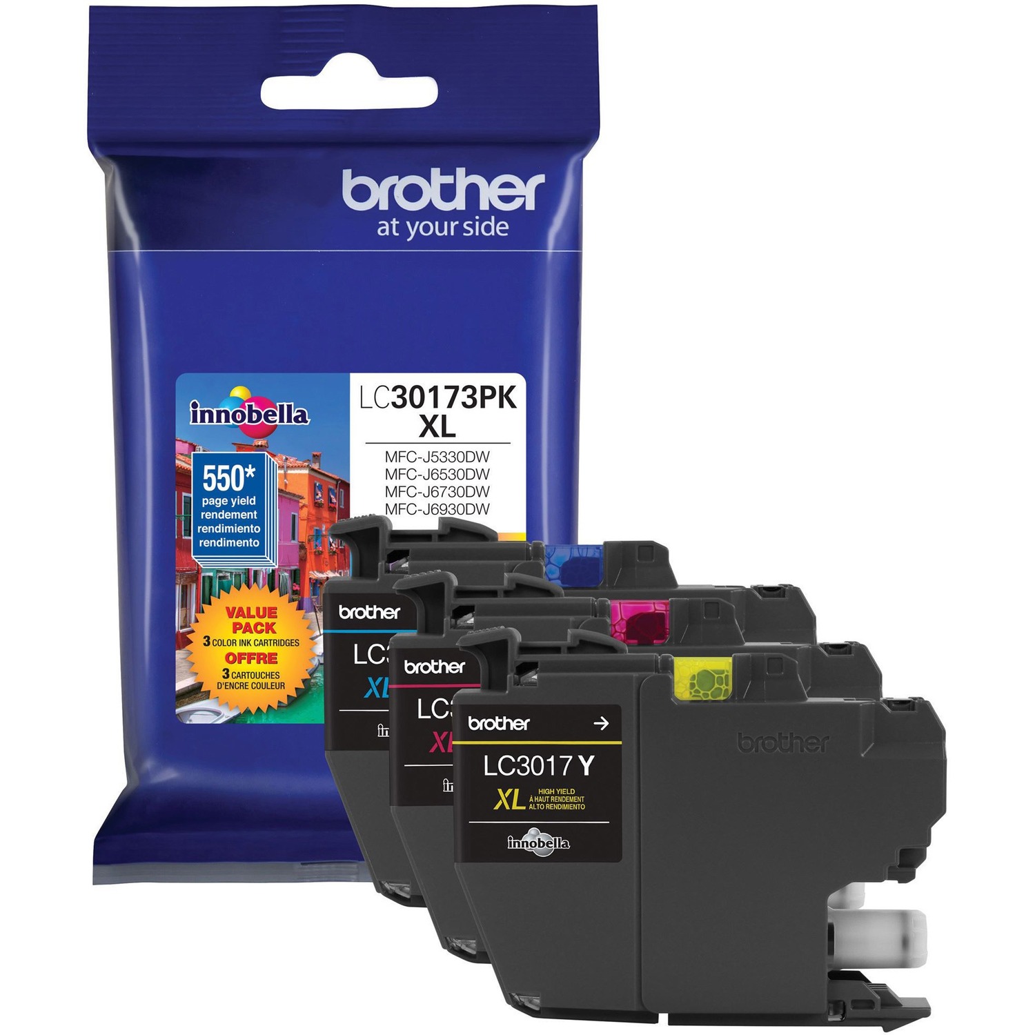 Brother LC30173PK Value Pack LC30173PK XL High Yield Cyan/ Magenta/ Yellow Ink Cartridge 3-Pack; Yield: 3 x 550 pages