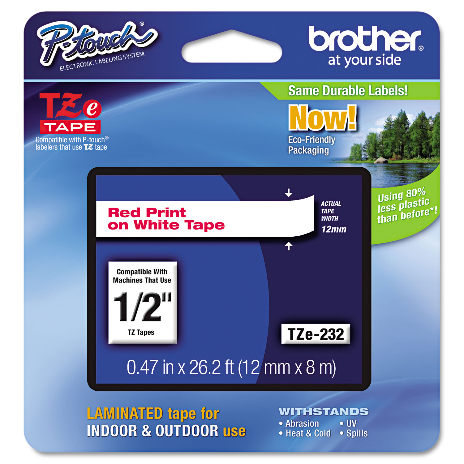 TZE-232 1/2" (12MM) Red on White Laminated Tape