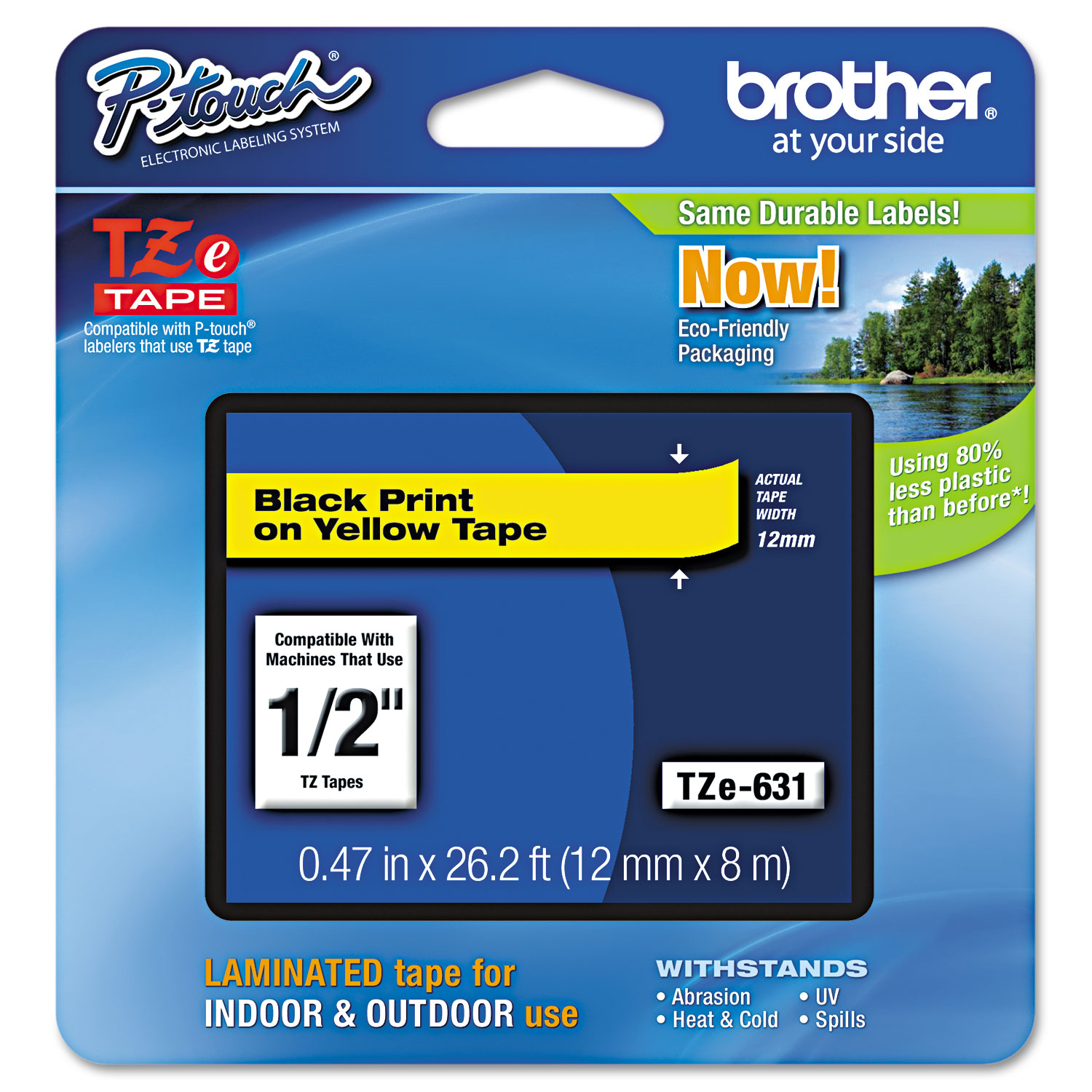 TZE-631 1/2" (12MM) Black on Yellow Laminated Tape
