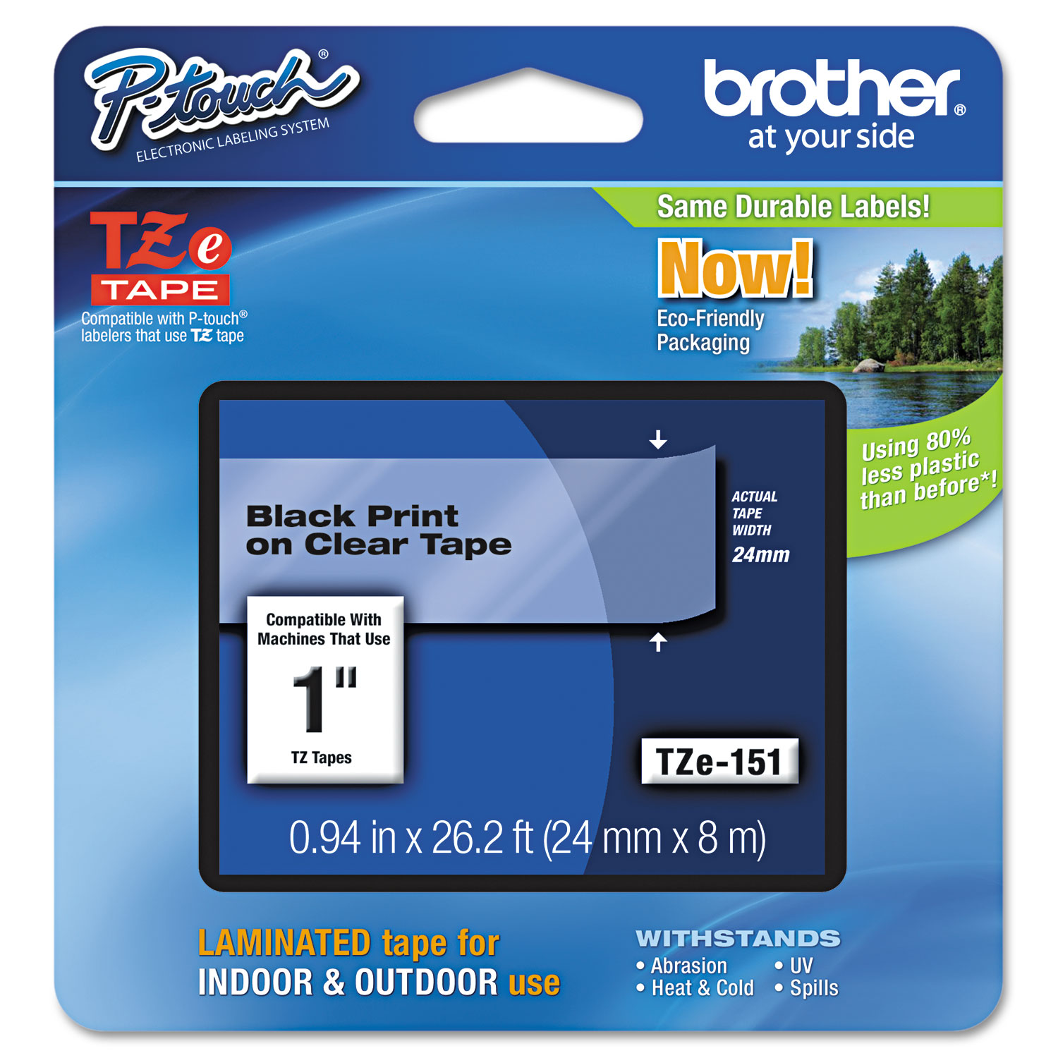 TZE-151 1" (24mm) Black on Clear Laminated Tape