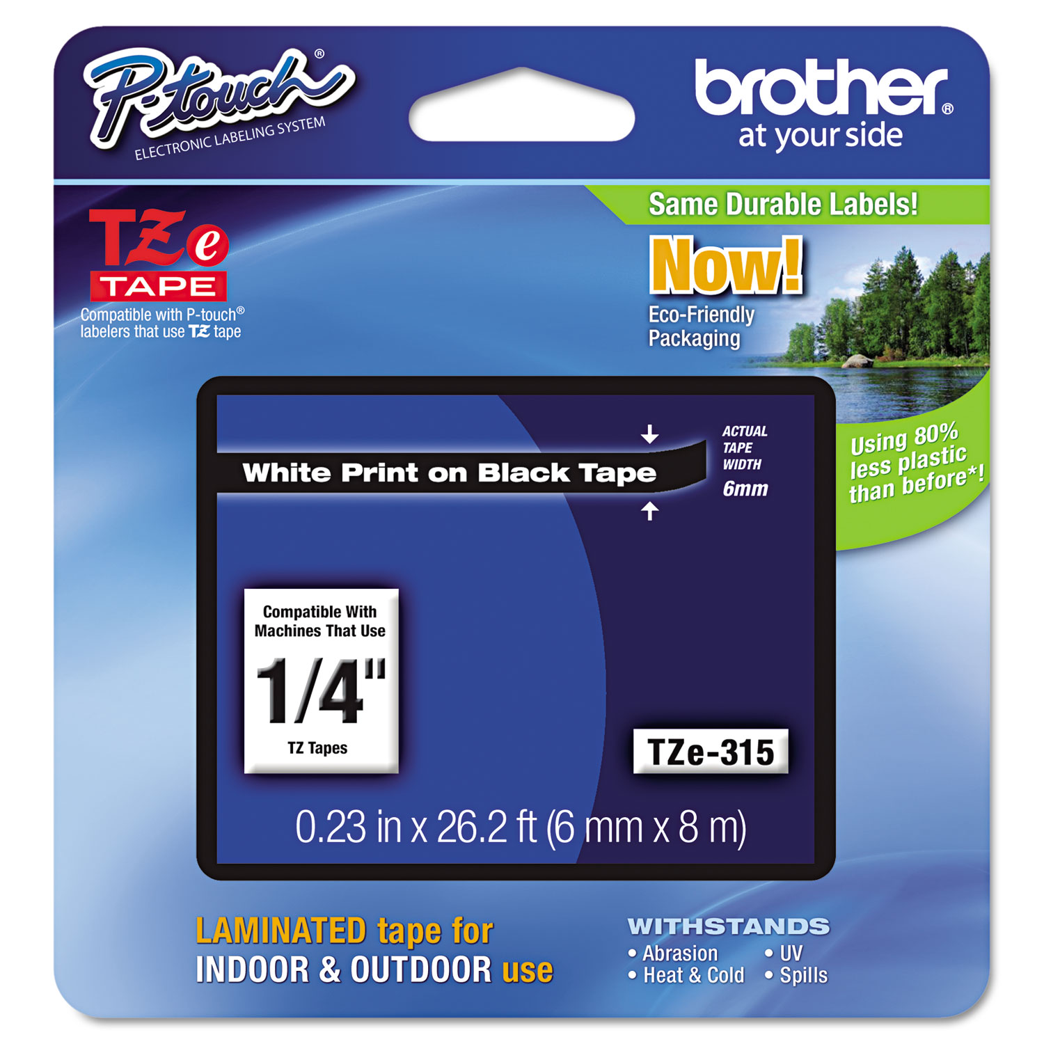 TZE-315 1/4" (6MM) White on Black Laminated Tape