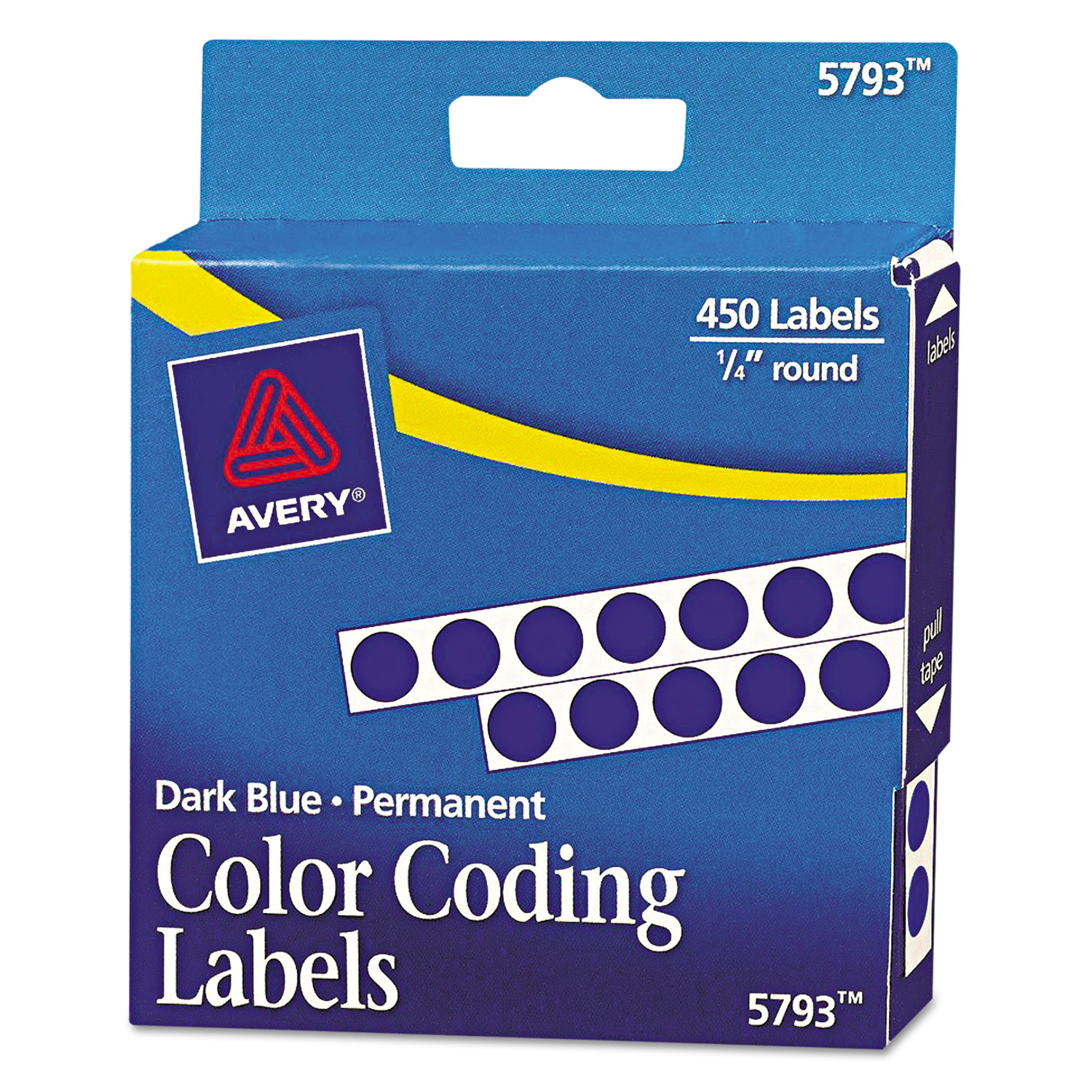 Permanent Self-Adhesive Round Color-Coding Labels, 1/4" dia, Dark Blue, 450/Pack
