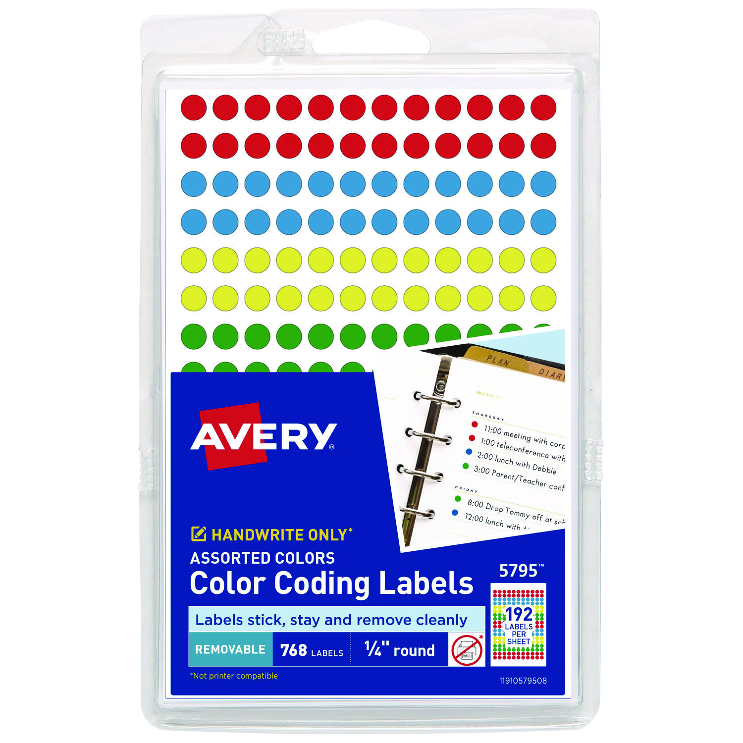 Handwrite Only Removable Round Color-Coding Labels, 1/4" dia, Assorted, 768/Pack