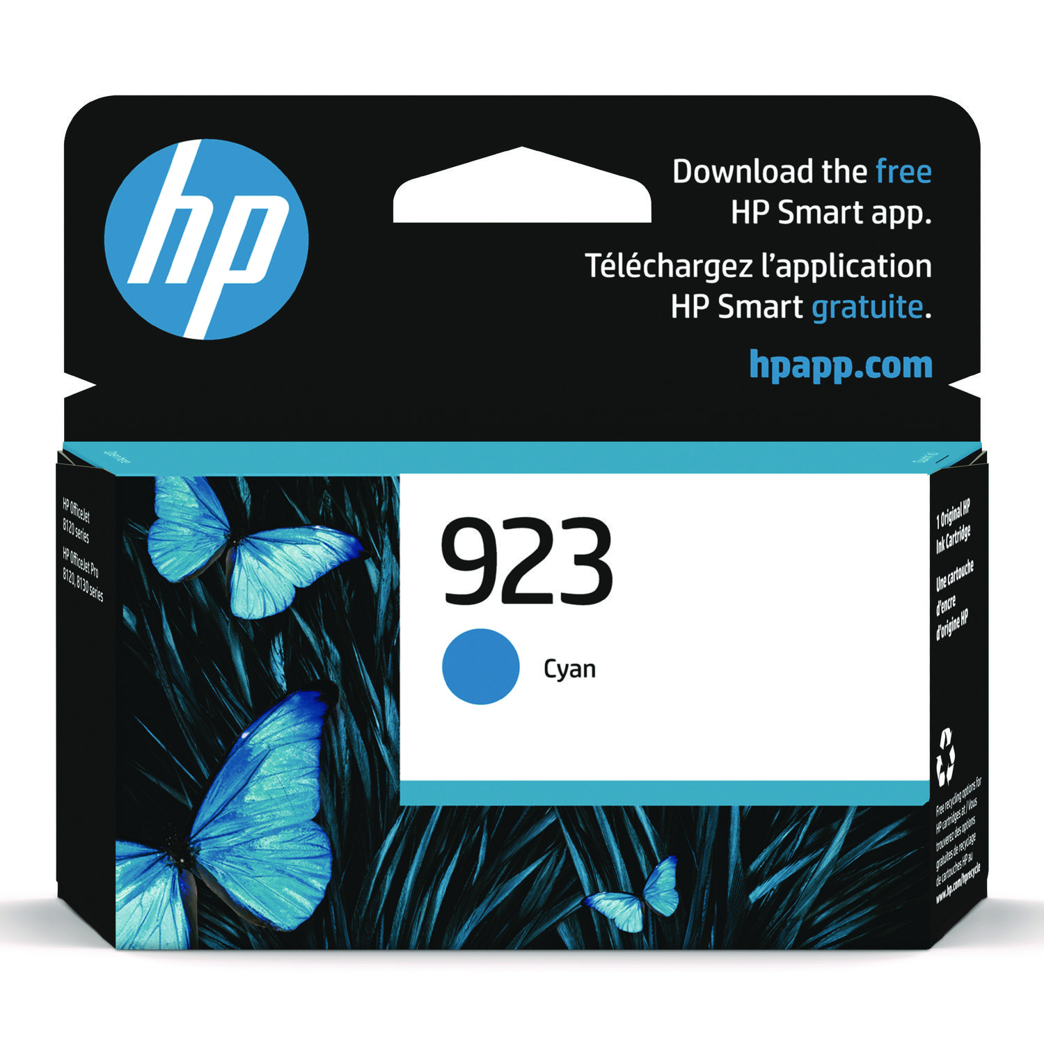 HP 923 Cyan Ink Cartridge; Yield 400 pages