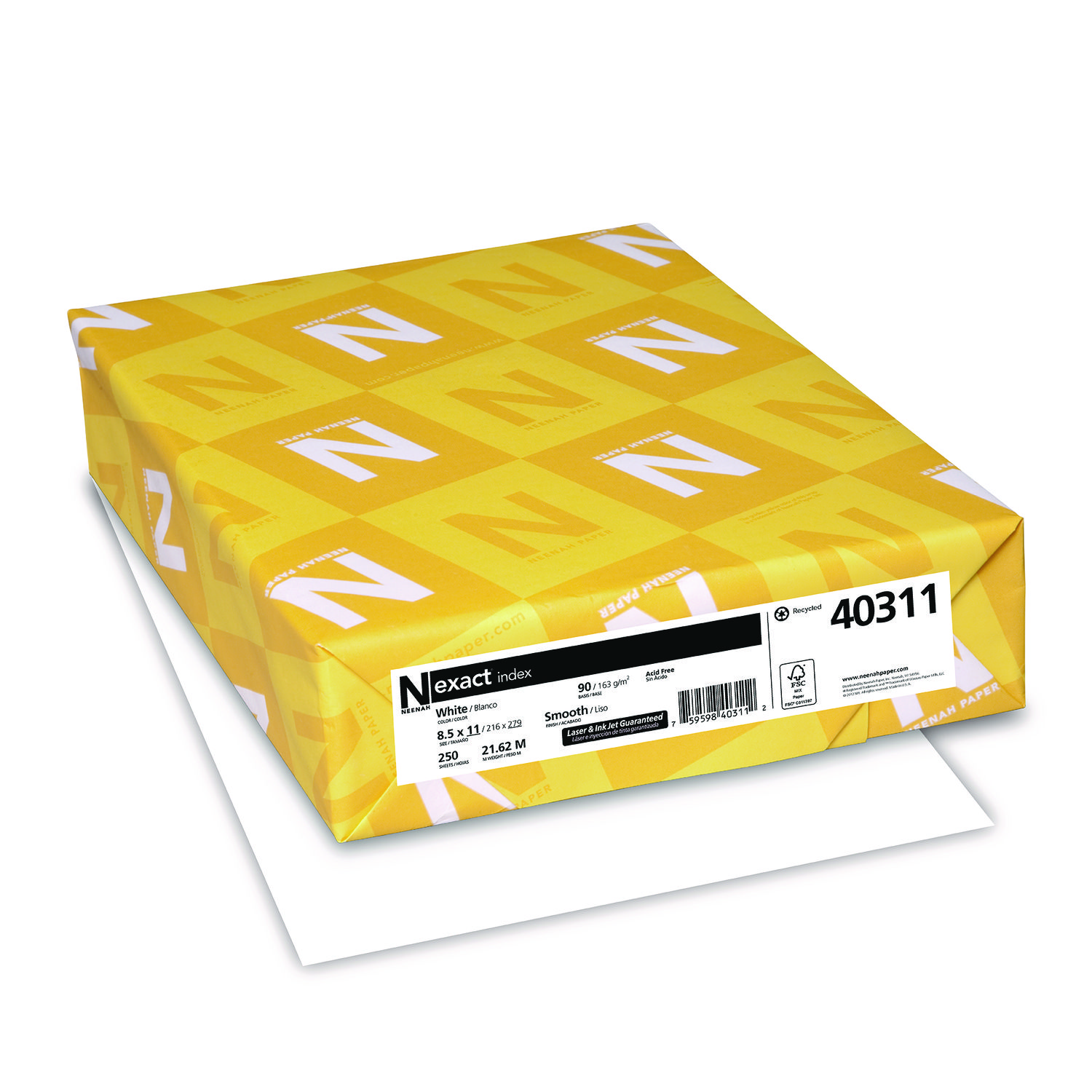 Exact Index Card Stock, 90lb, 94 Bright, 8 1/2 x 11, White, 250 Sheets