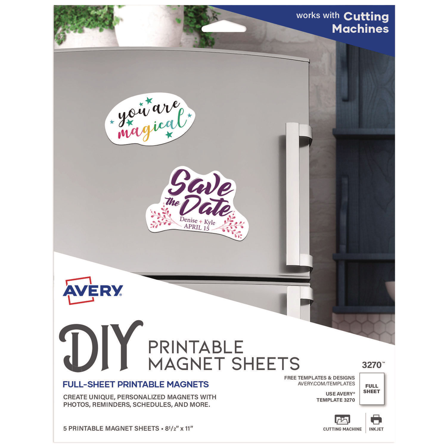 Printable Inkjet Magnet Sheets, 8 1/2 x 11, White, 5/Pack