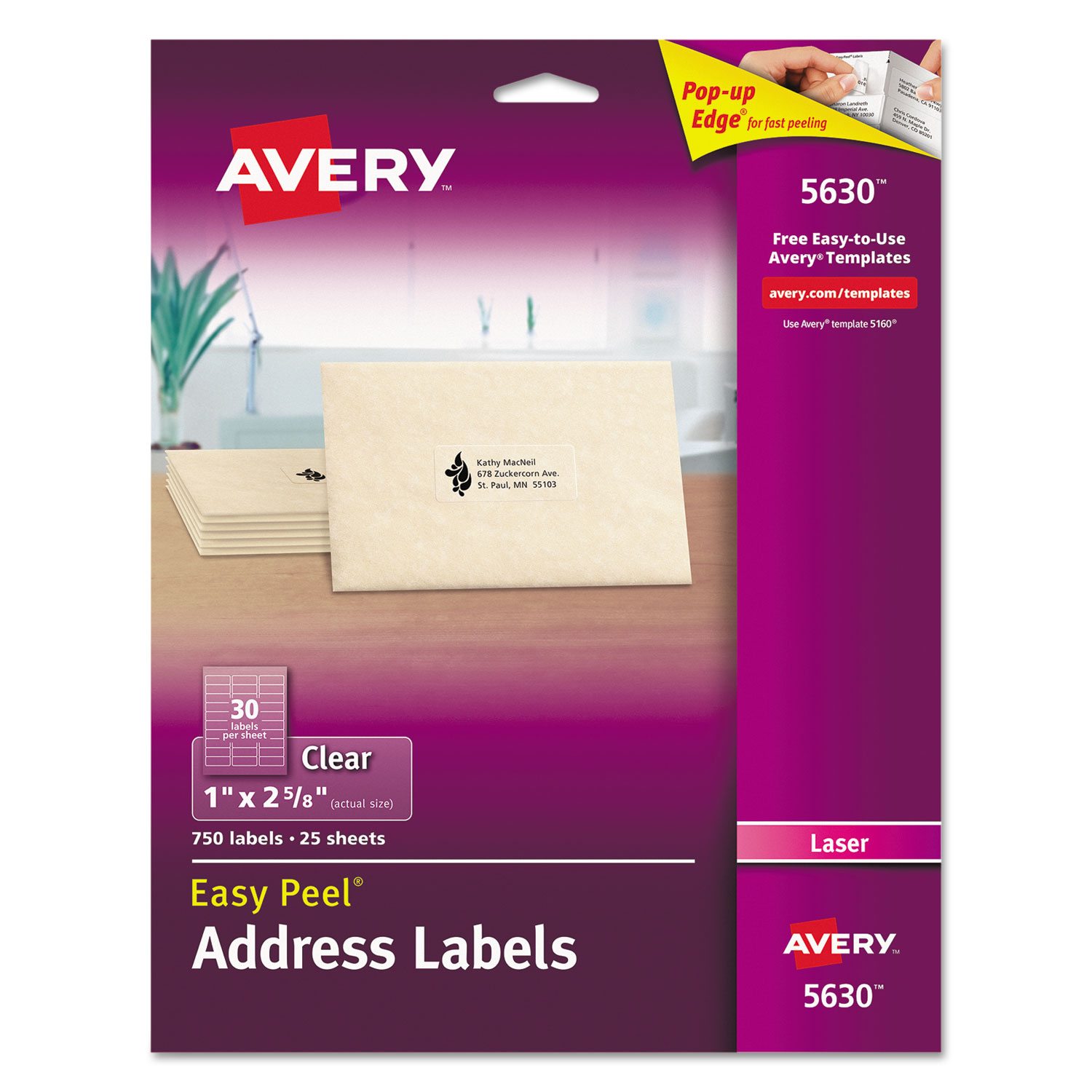 Matte Clear Easy Peel Address Labels, Laser, 1 x 2 5/8, 750/Box