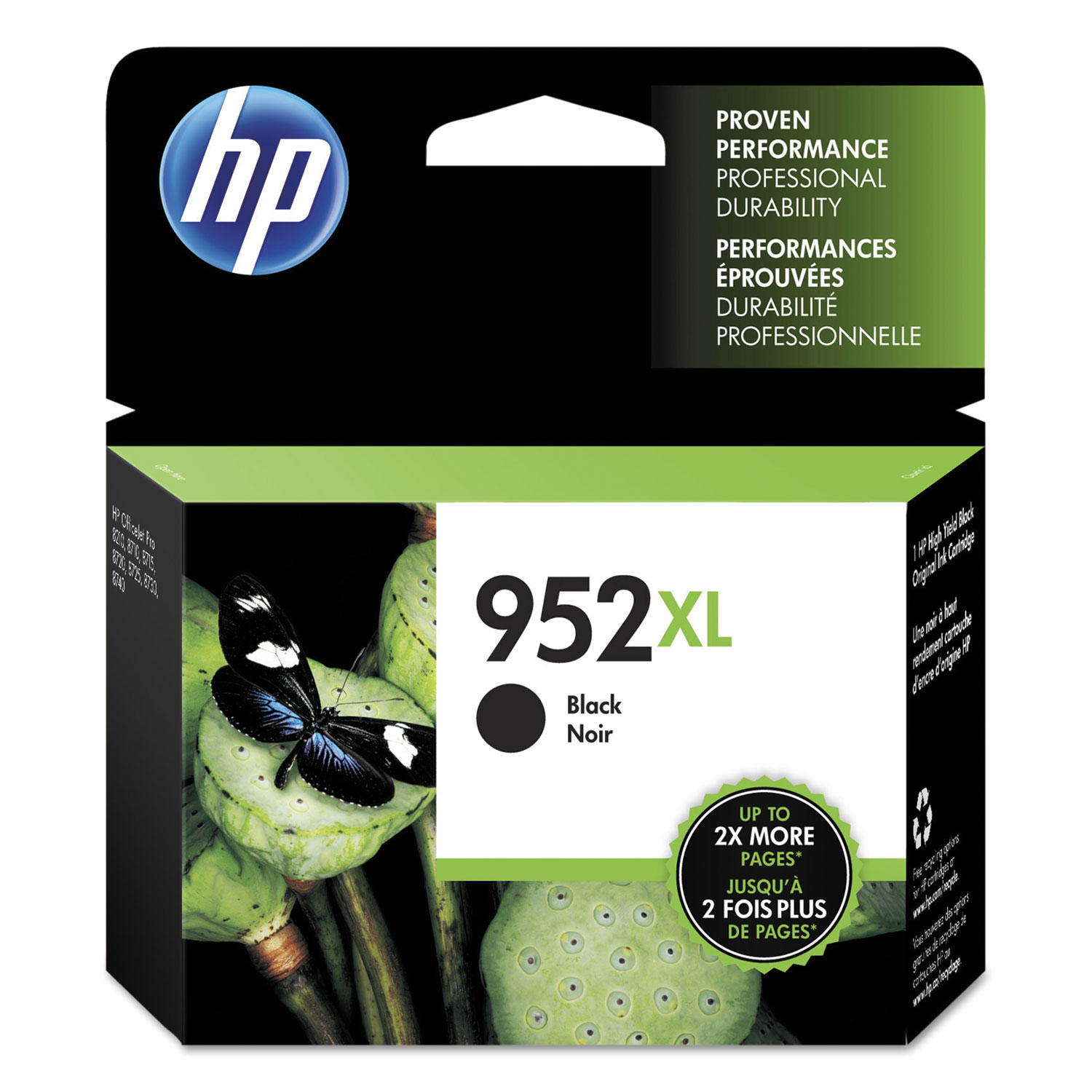 HP 952XL High Yield Black Ink Cartridge; Yield: 2,000 pages