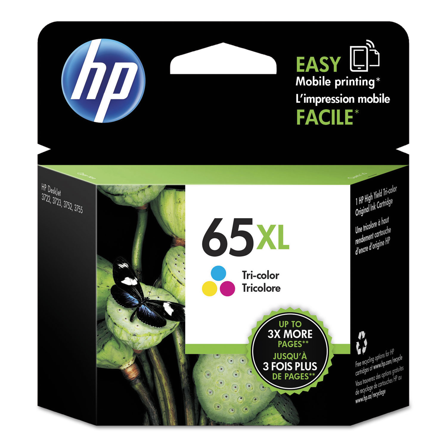 HP 65XL High Yield Tri-color Ink Cartridge; Yield: 300 pages