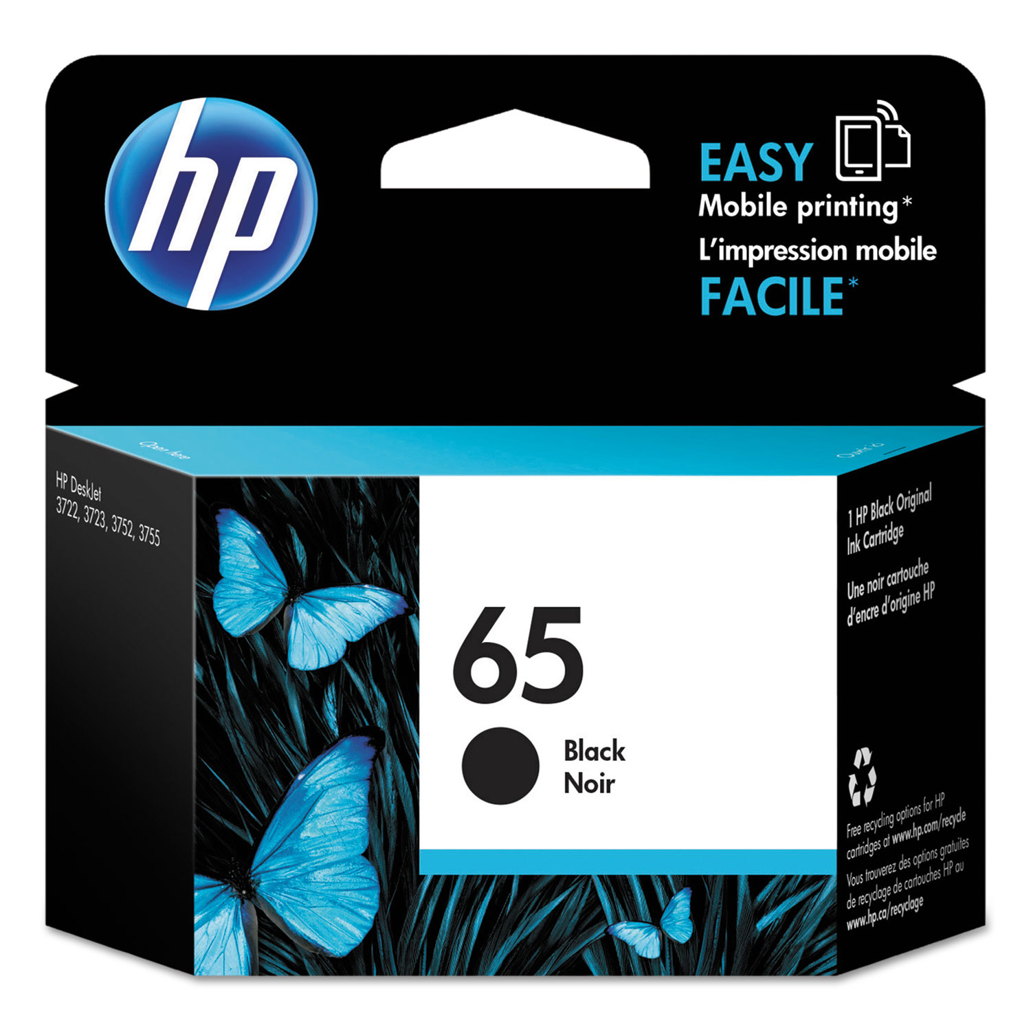 HP 65 Black Ink Cartridge; Yield: 120 pages