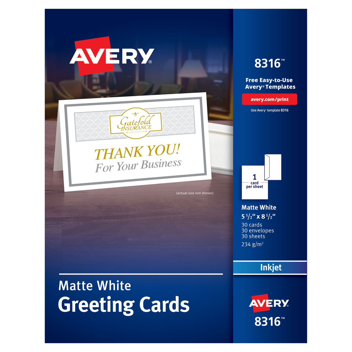 Half-Fold Greeting Cards, Inkjet, 5 1/2 x 8 1/2, Matte White, 30/Box w/Envelopes