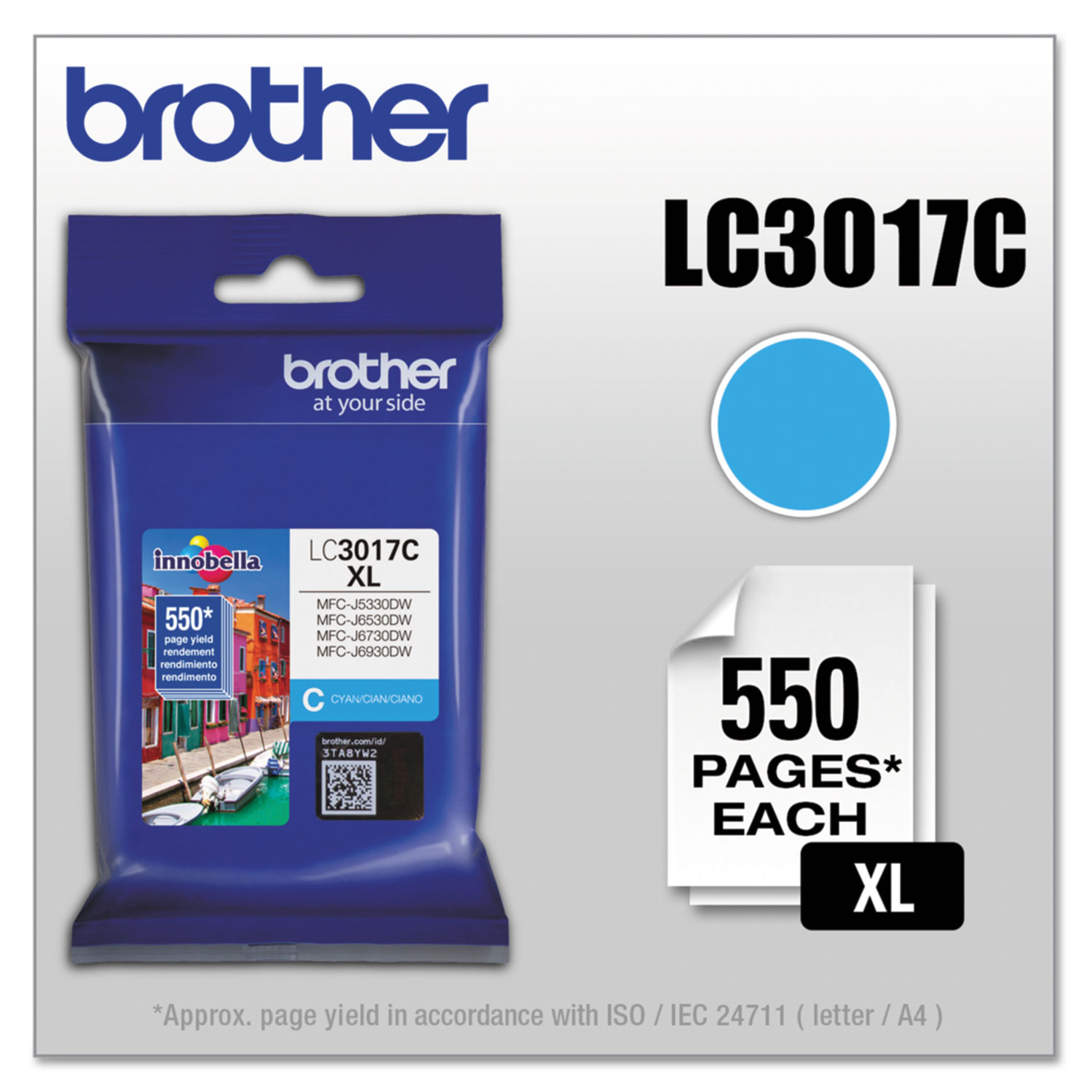 LC3017C XL High Yield Cyan Ink Cartridge; Yield: 550 pages