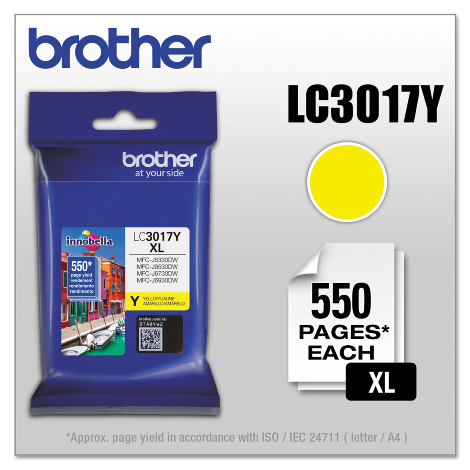 LC3017Y XL High Yield Yellow Ink Cartridge; Yield: 550 pages