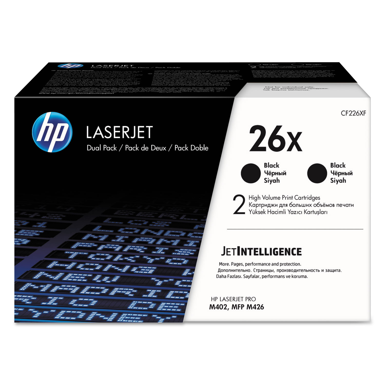HP 26X High Yield Black Toner Cartridge 2-Pack; Includes 2 x CF226X