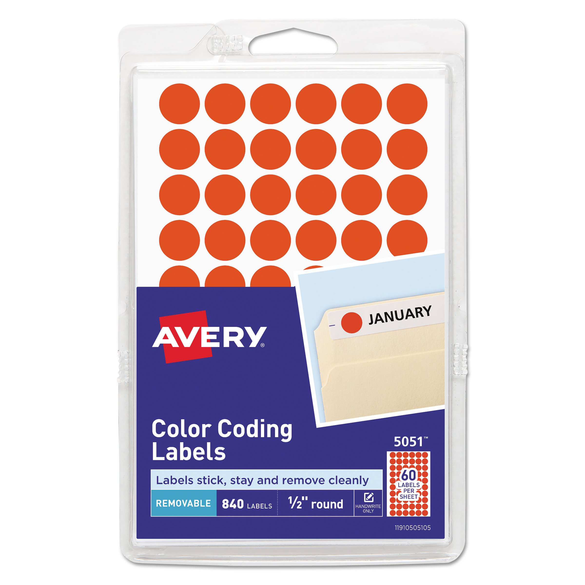 Handwrite Only Removable Round Color-Coding Labels, 1/2" dia, Neon Red, 840/Pack