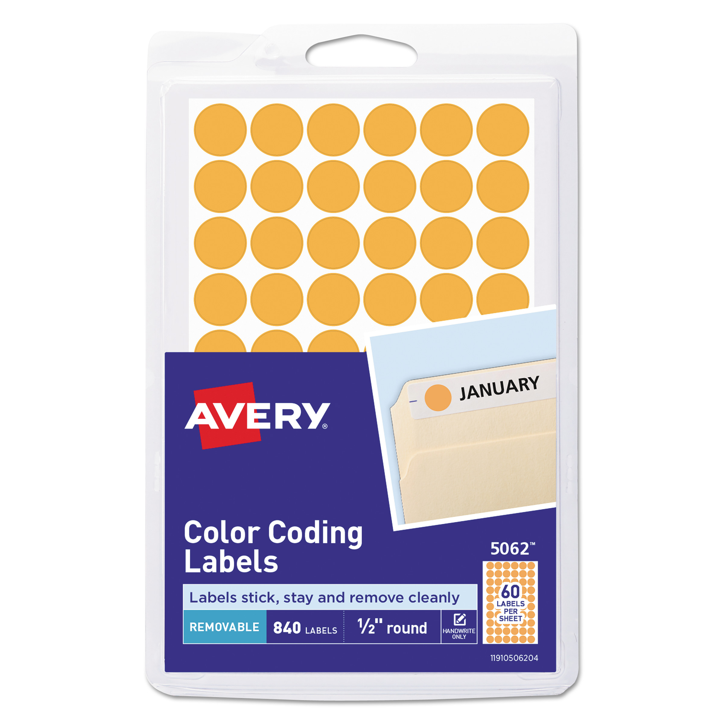Handwrite Only Removable Round Color-Coding Labels, 1/2" dia, Neon Orange,840/PK