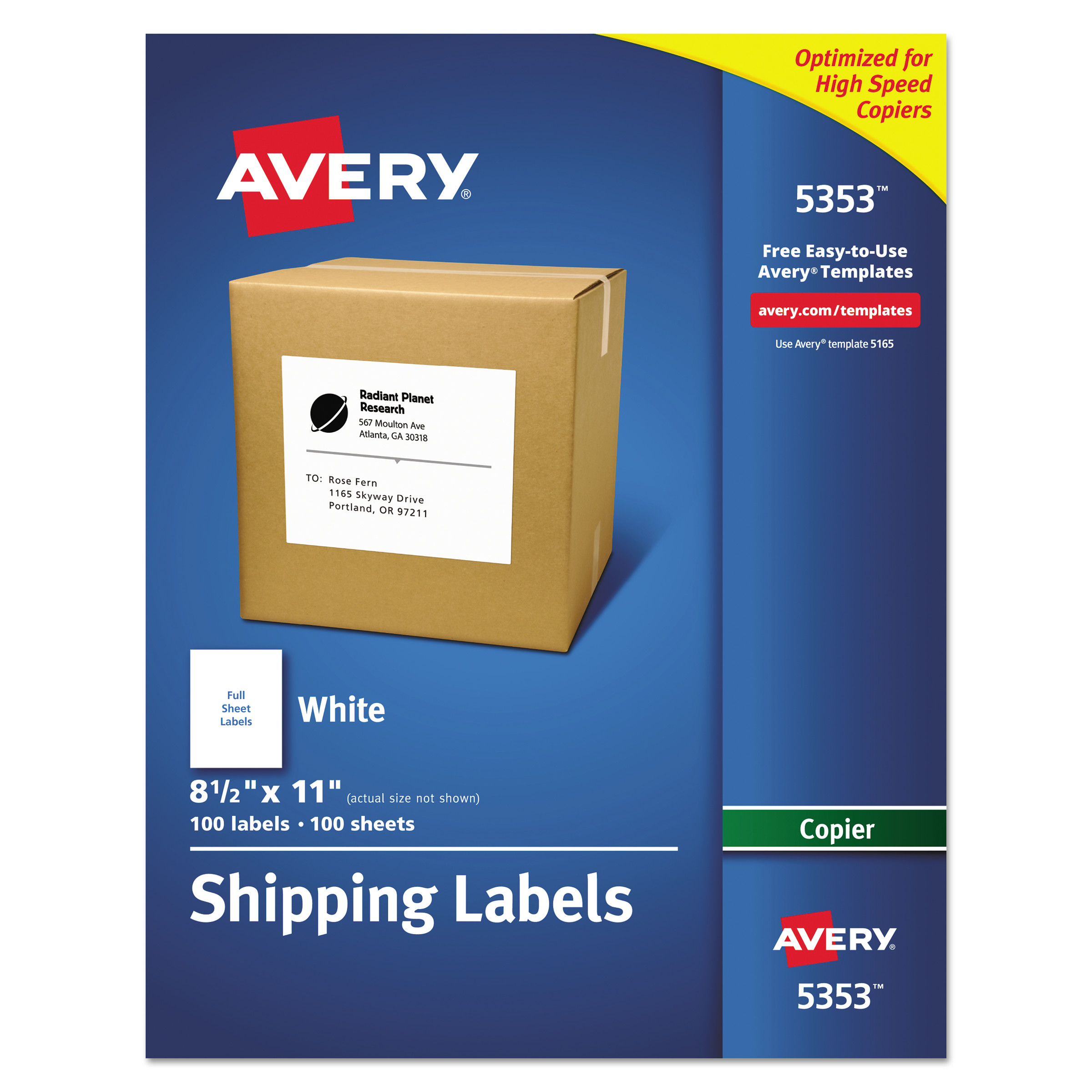 Copier Full-Sheet Labels, 8 1/2 x 11, White, 100/Box