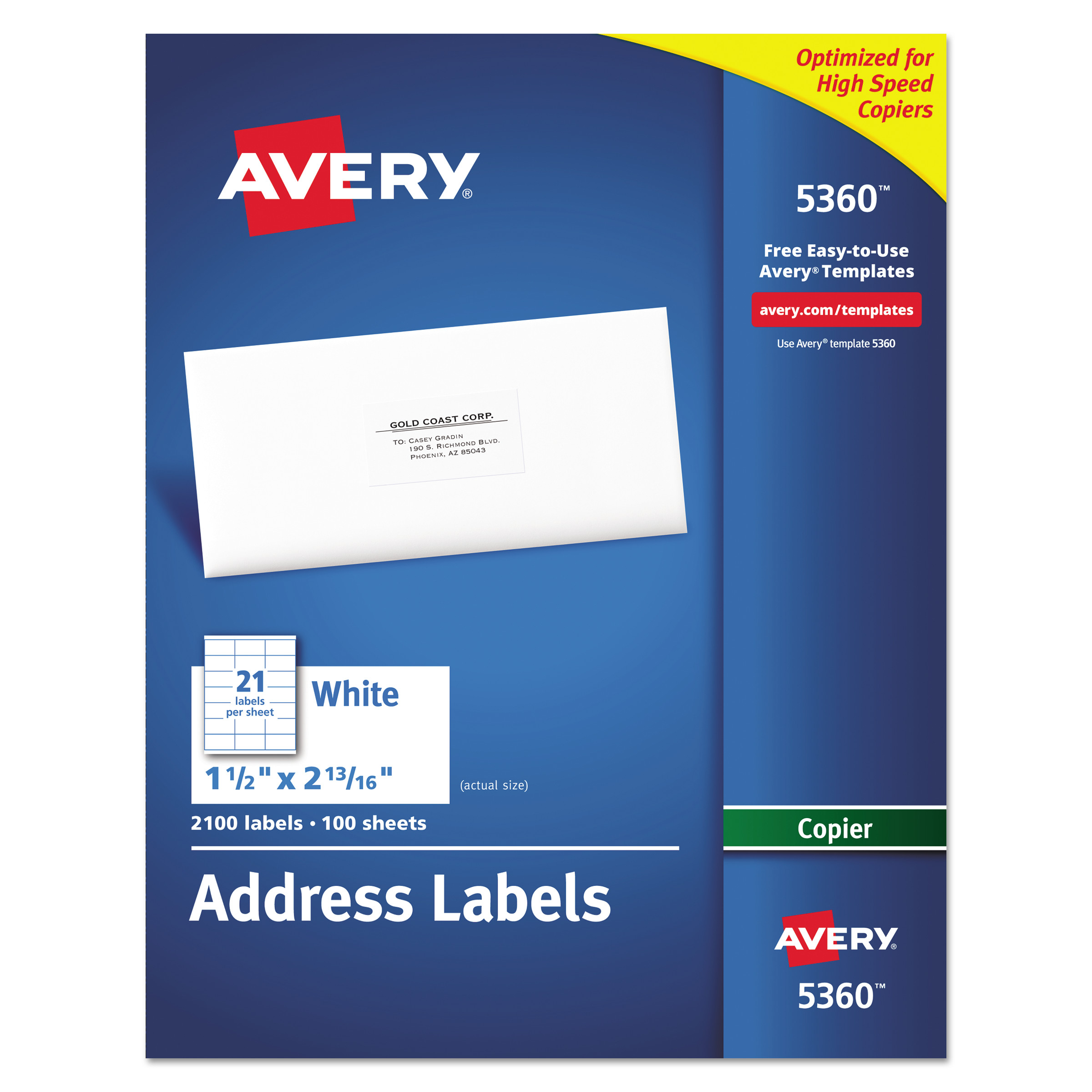 Copier Address Labels, 1 1/2 x 2 13/16, White, 2100/Box