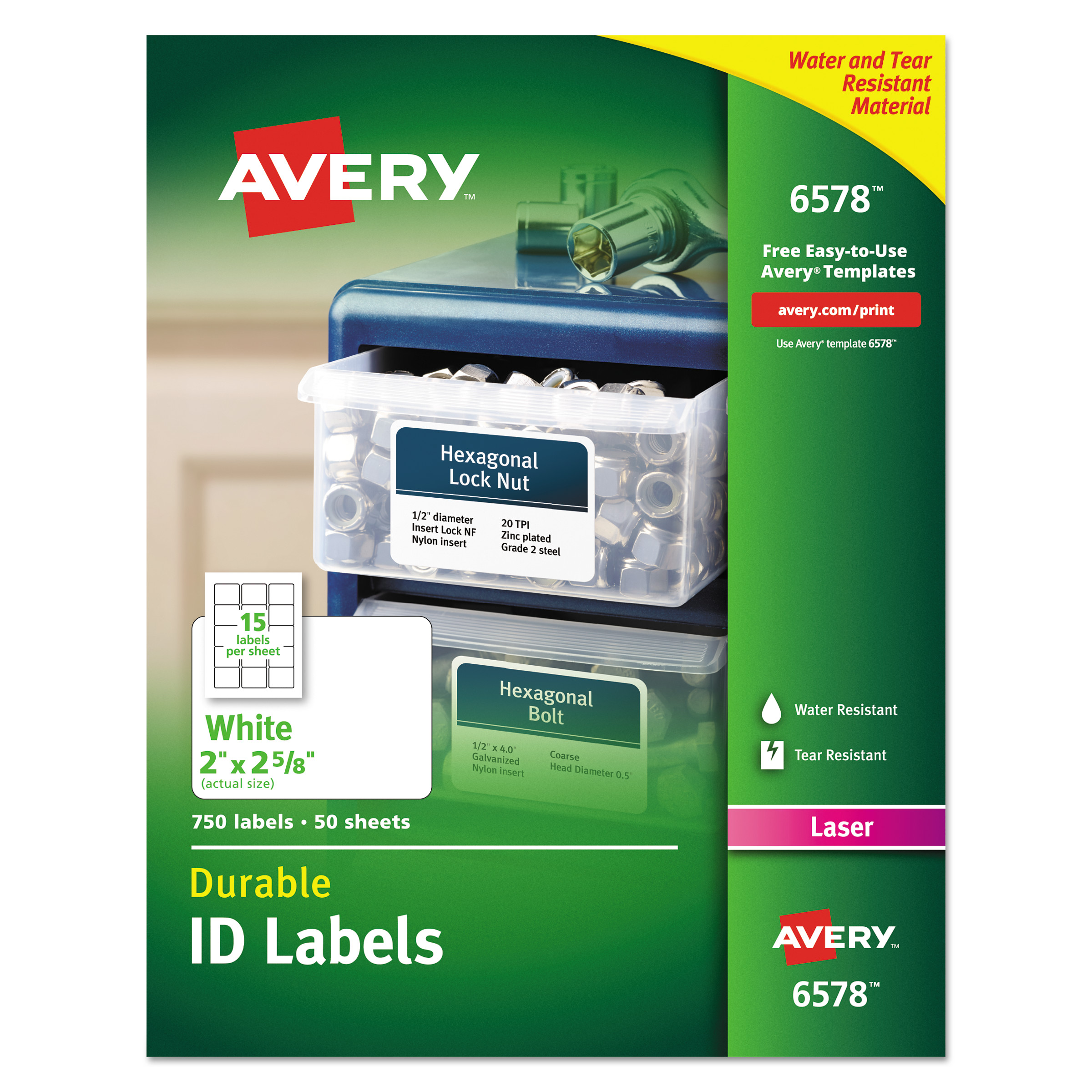 Permanent ID Labels w/TrueBlock Technology, Laser, 2 x 2 5/8, White, 750/Pack