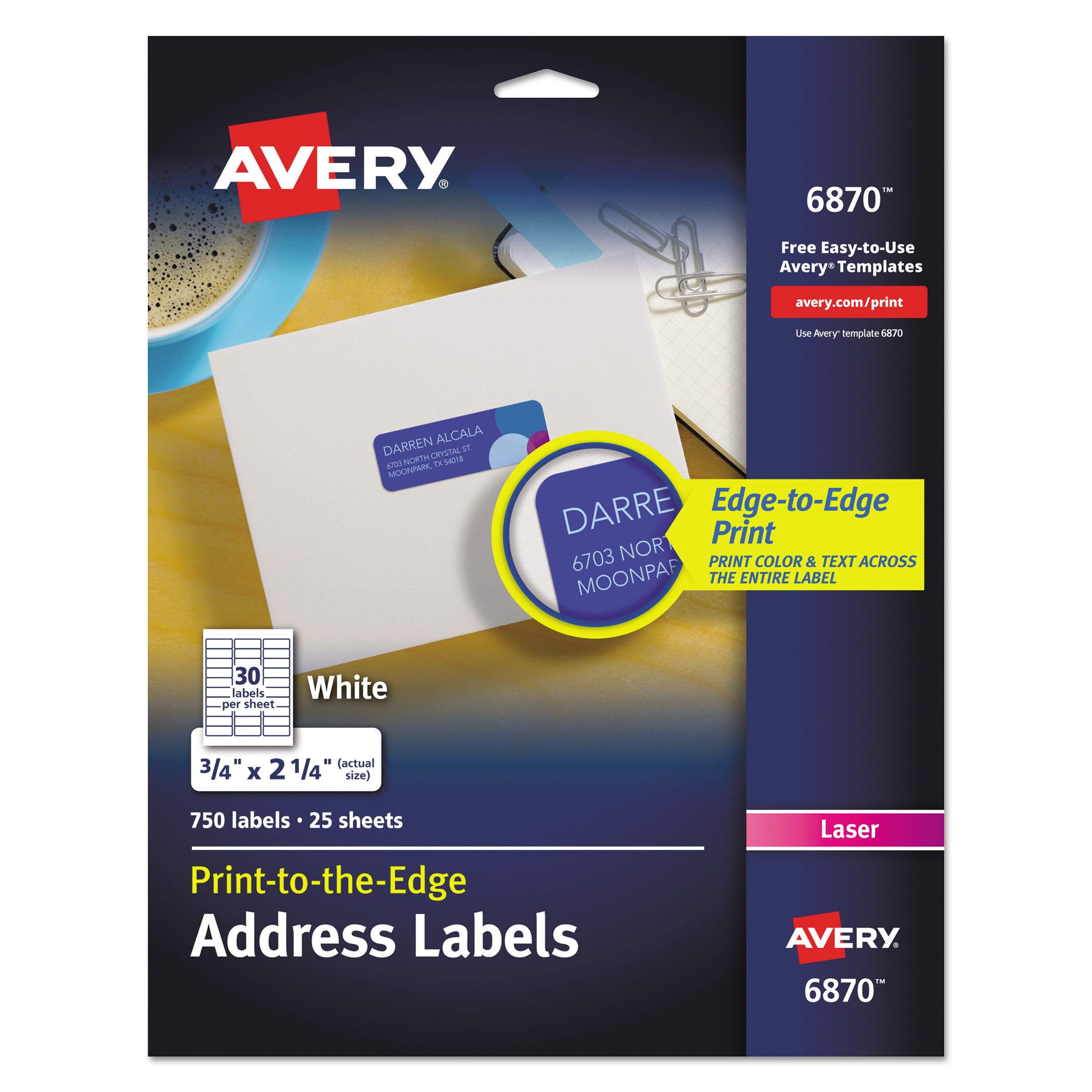 Vibrant Color-Printing Return Address Labels, 3/4 x 2 1/4, White, 750/PK