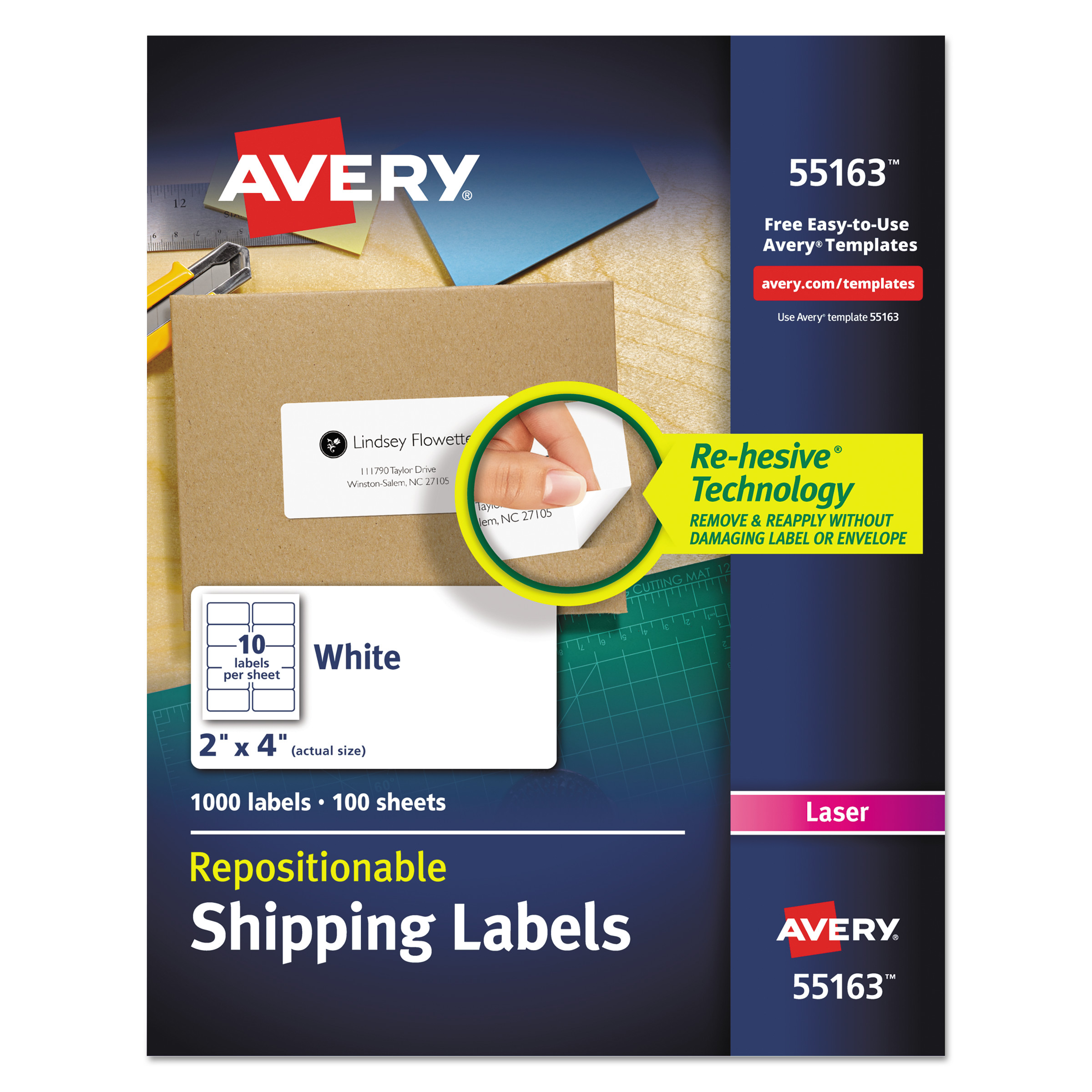 Repositionable Shipping Labels, Inkjet/Laser, 2 x 4, White, 1000/Box