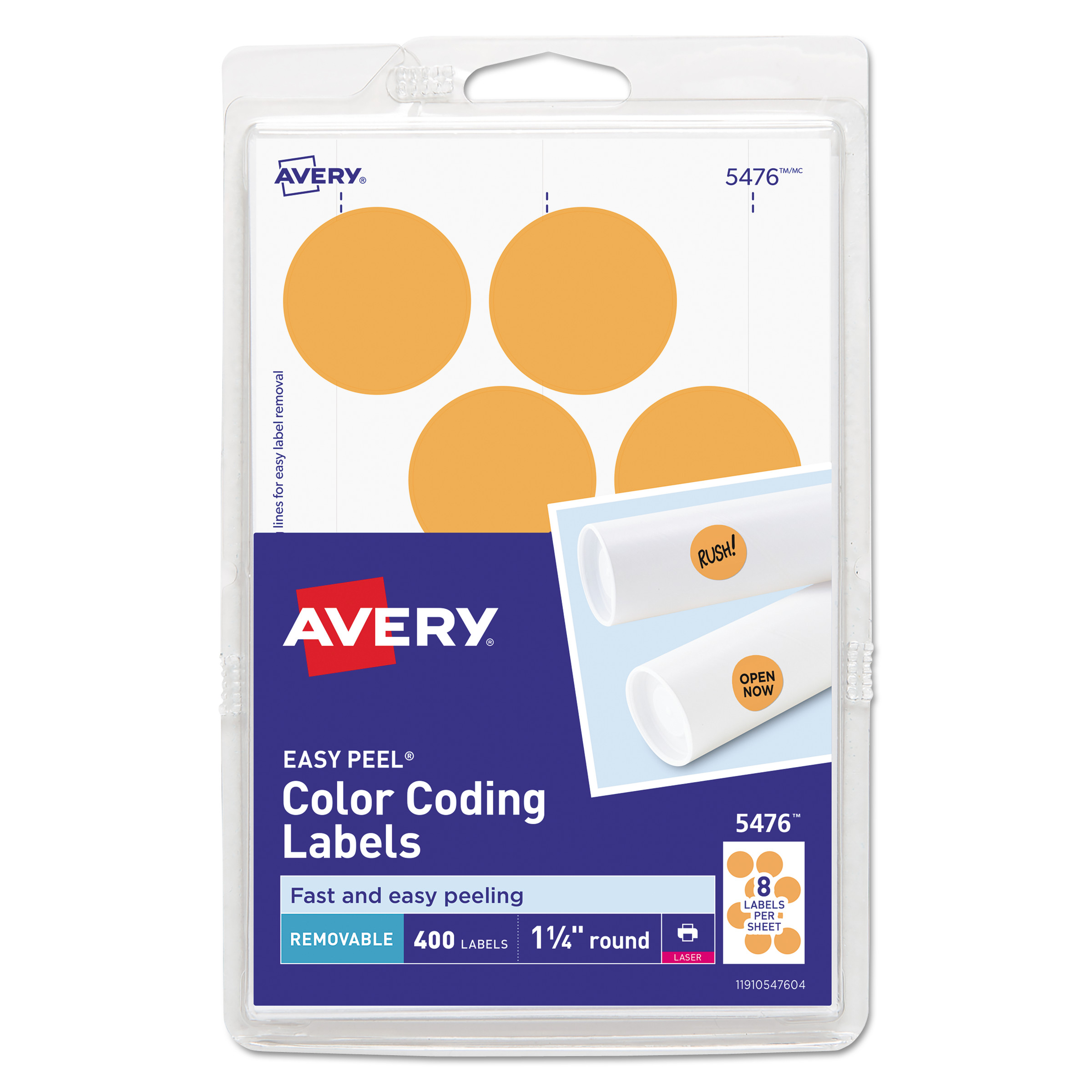 Printable Removable Color-Coding Labels, 1 1/4" dia, Neon Orange, 400/Pack