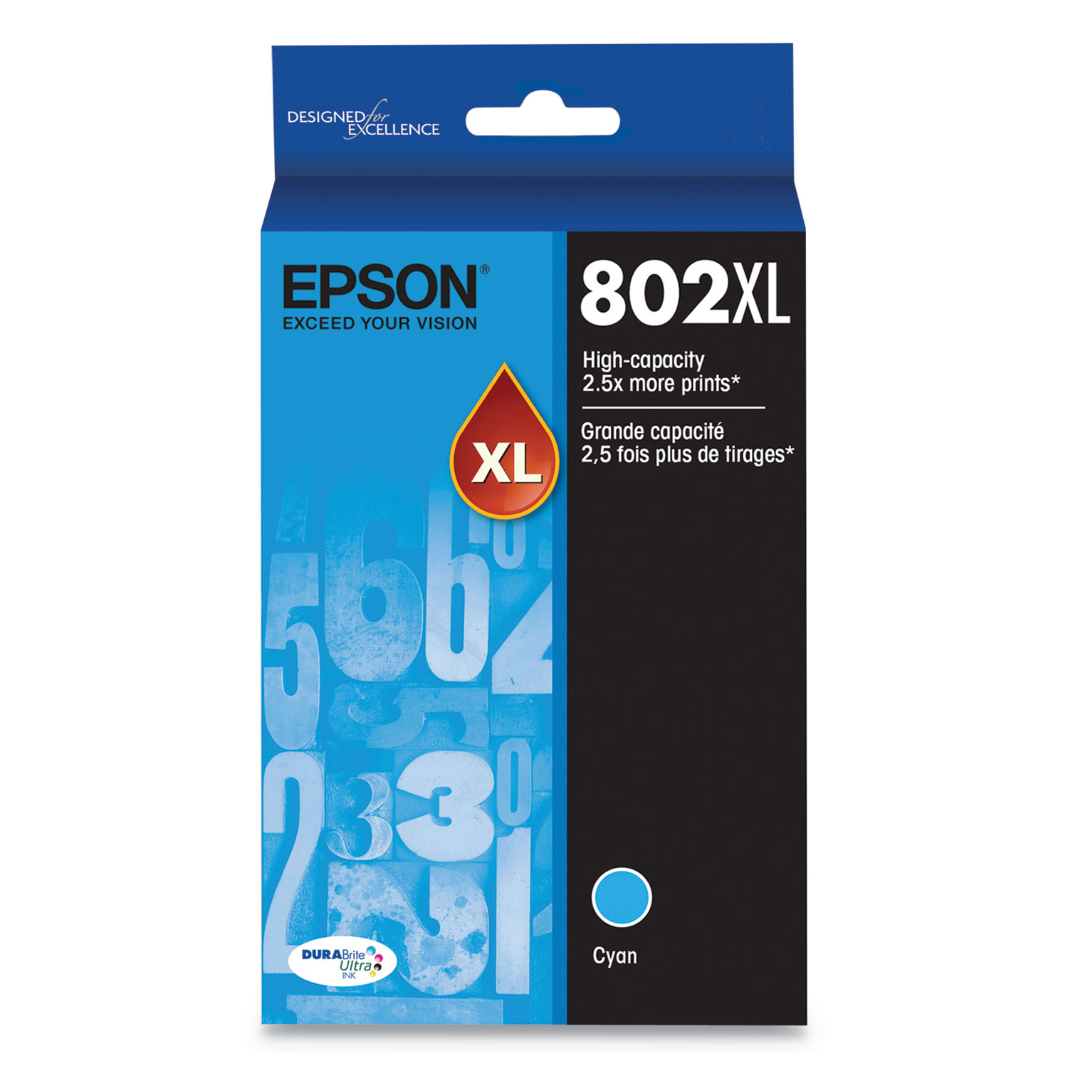 Epson 802XL High Capacity Cyan Ink Cartridge; Yield: 1,900 pages