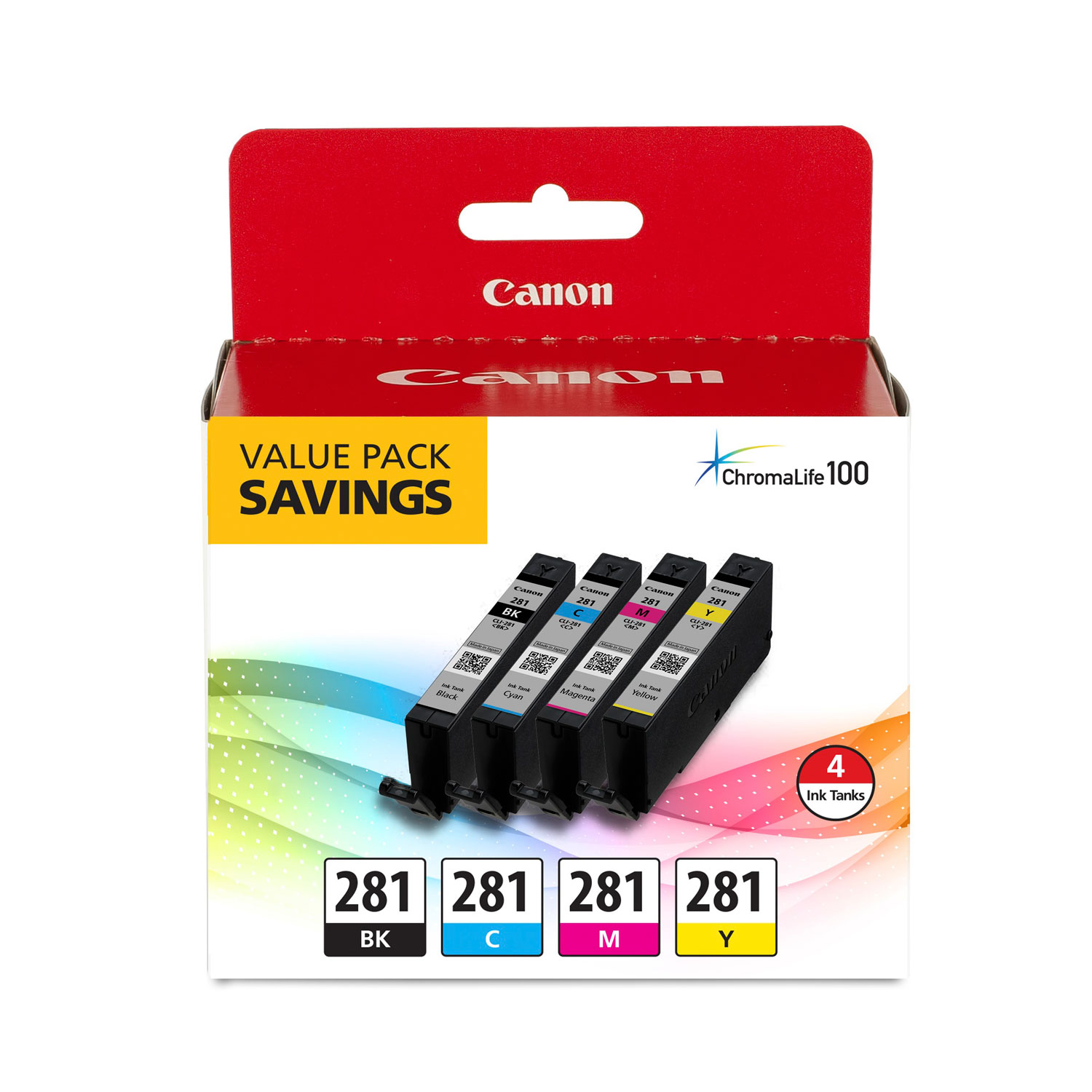 CLI-281 BKCMY; Includes 1 Each of CLI-281BK, CLI-281C, CLI-281M, CLI-281Y
