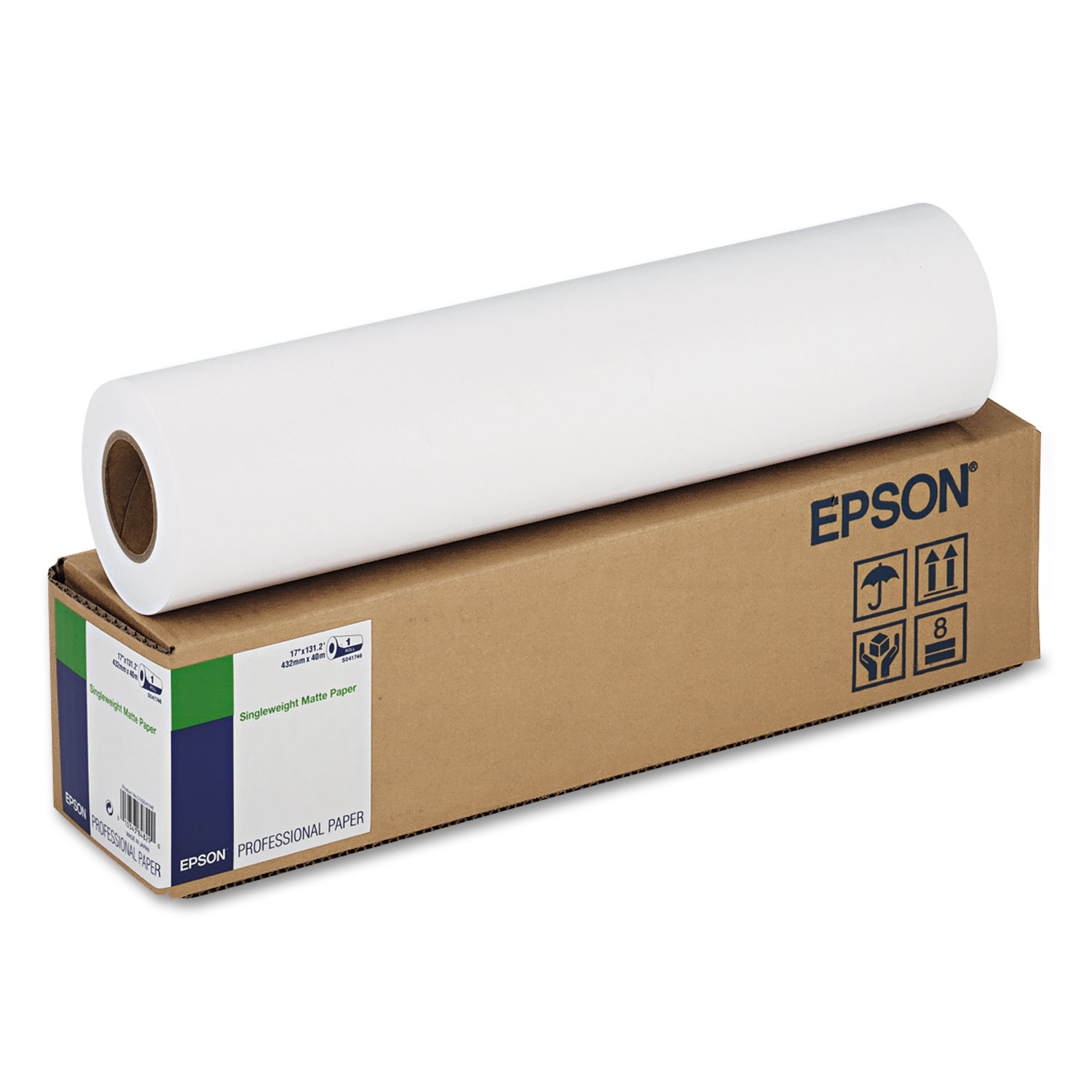Singleweight Matte Paper: size 17" x 131', weight 120 gsm, thickness 5.5 mil, Core 2", finish Matte