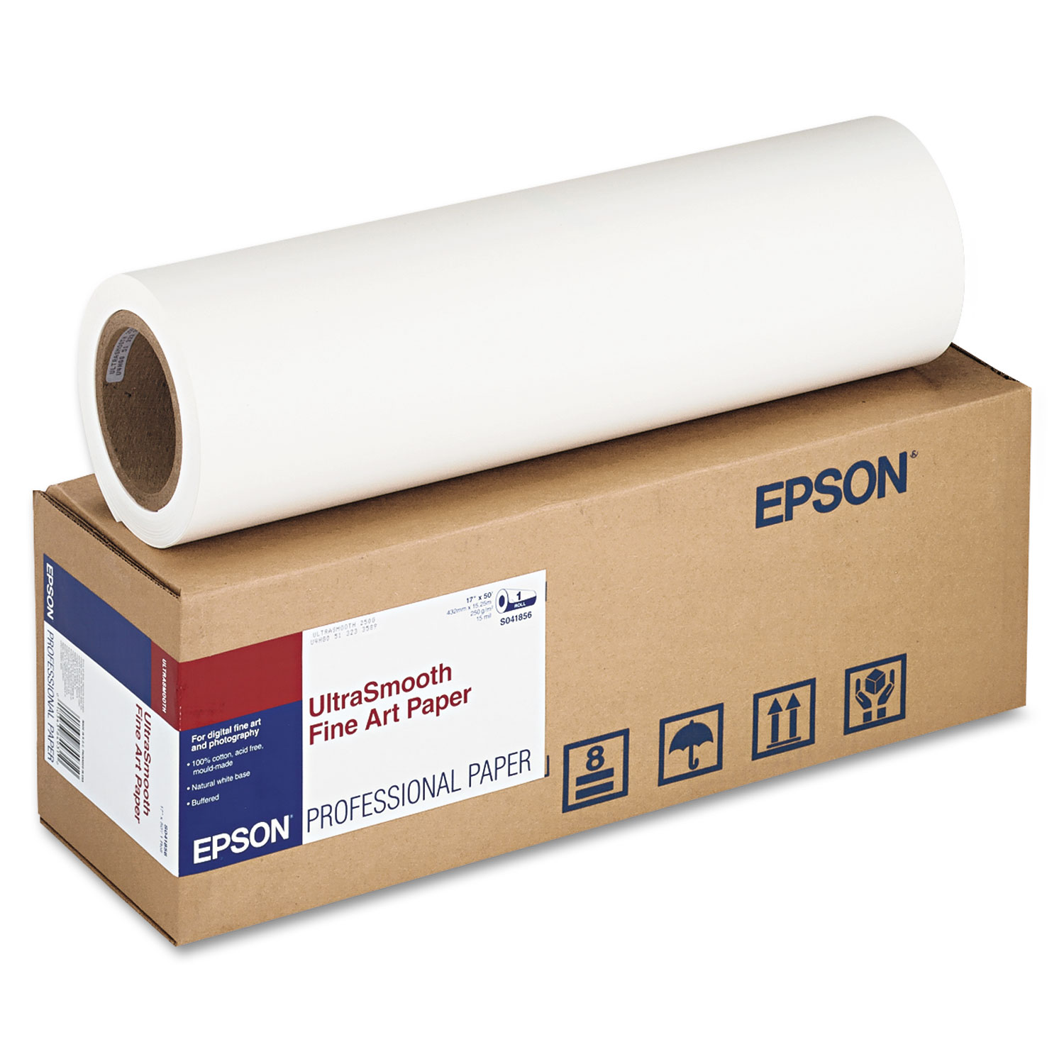 UltraSmooth Fine Art Paper: size 17" x 50', weight 250 gsm, thickness 15 mil, Core 3", finish Matte