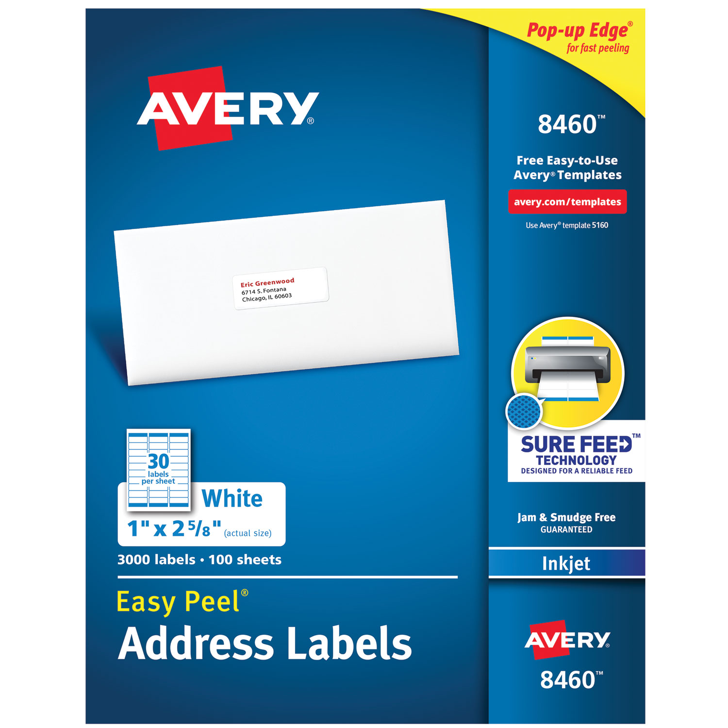 Easy Peel Mailing Address Labels, Inkjet, 1 x 2 5/8, White, 3000/Box
