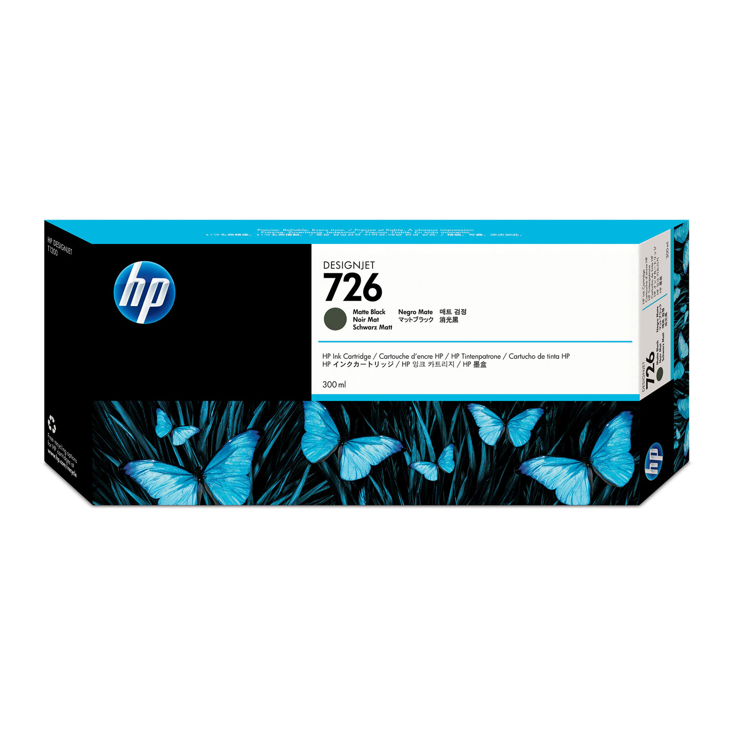 HP 726 Matte Black Ink Cartridge, 300-ml