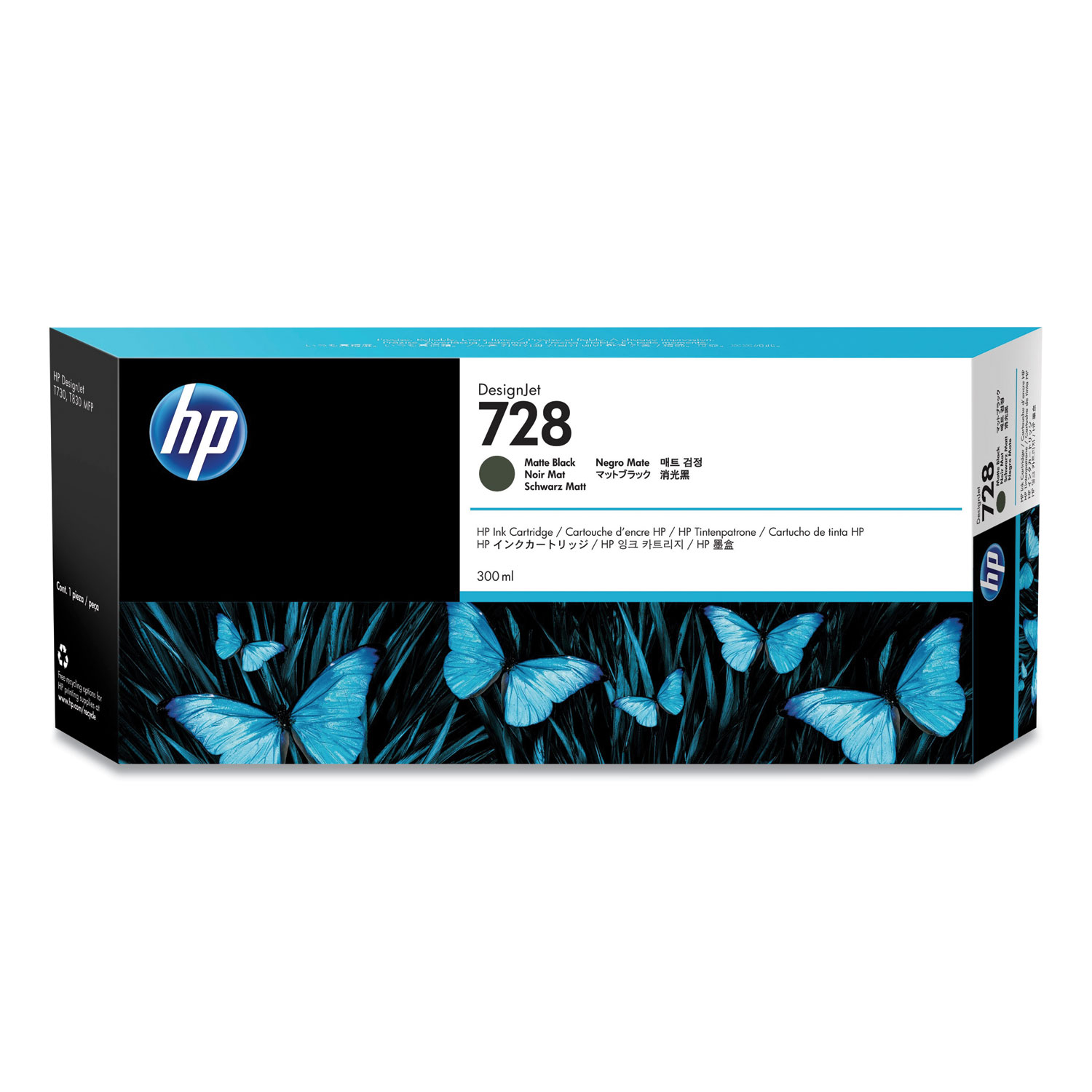 HP 728 Matte Black Ink Cartridge 300-ml