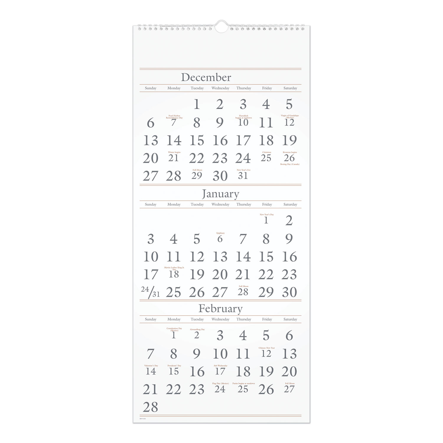 CALENDAR,WALL,3MO,12X27