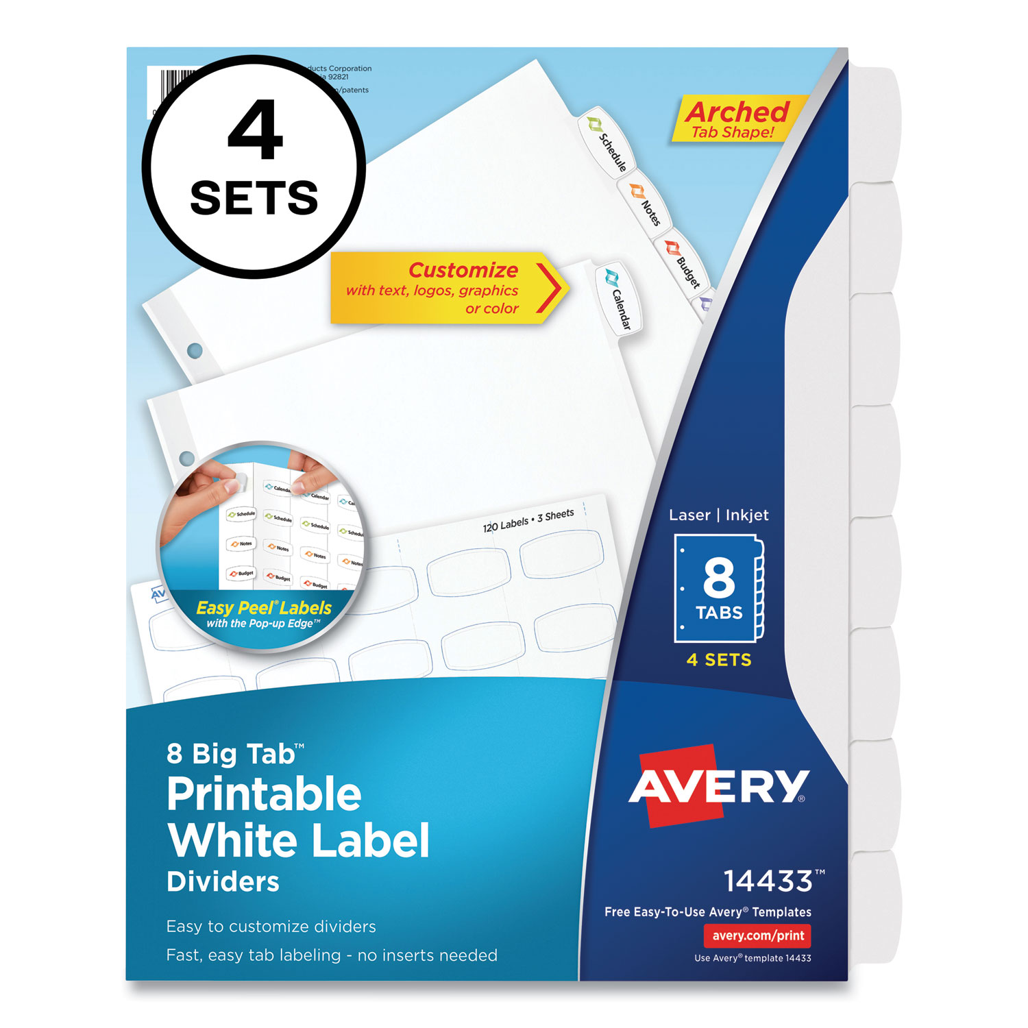 DIVIDER,WH,8TAB,4,PK,DIVI