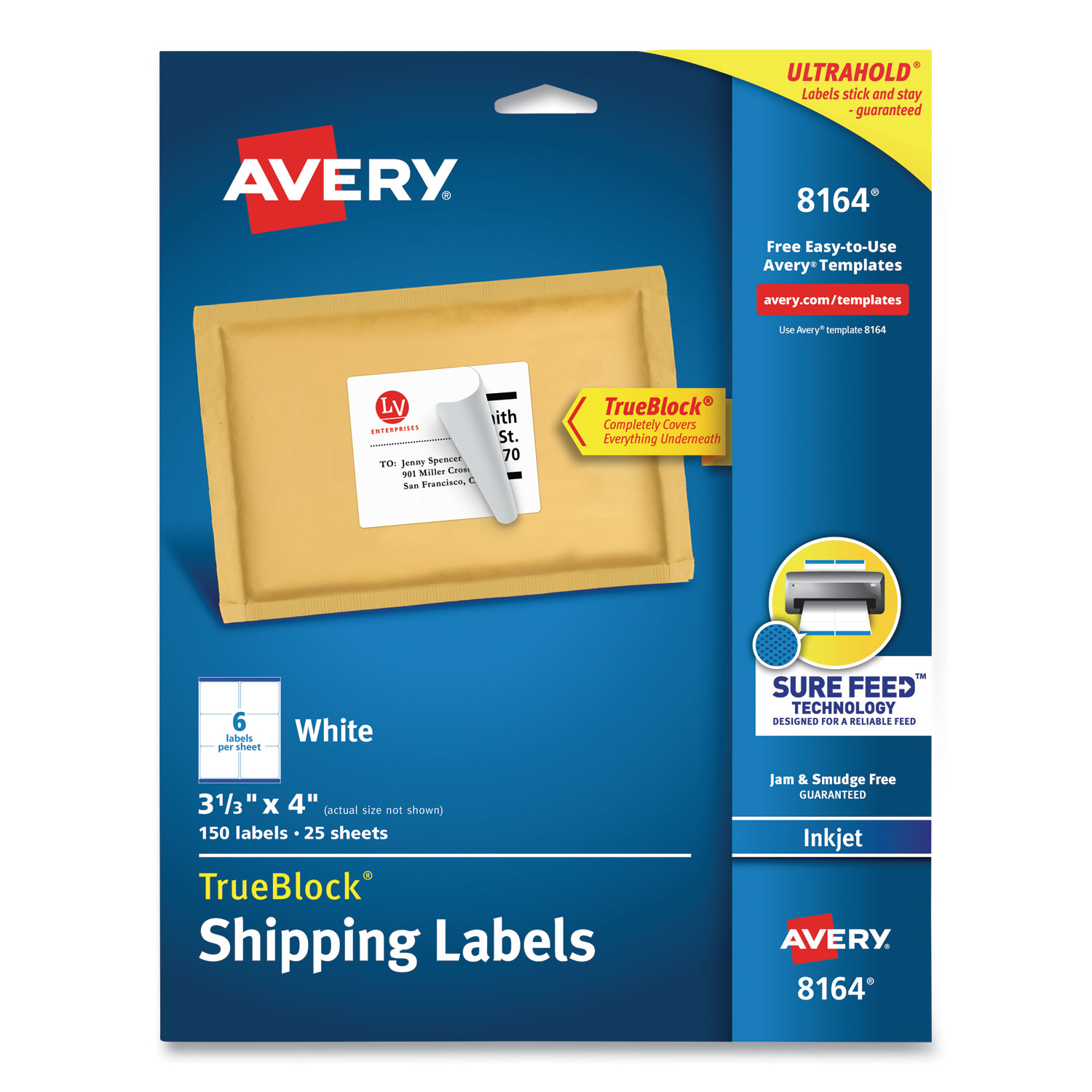 Shipping Labels with TrueBlock Technology, Inkjet, 3 1/3 x 4, White, 150/Pack
