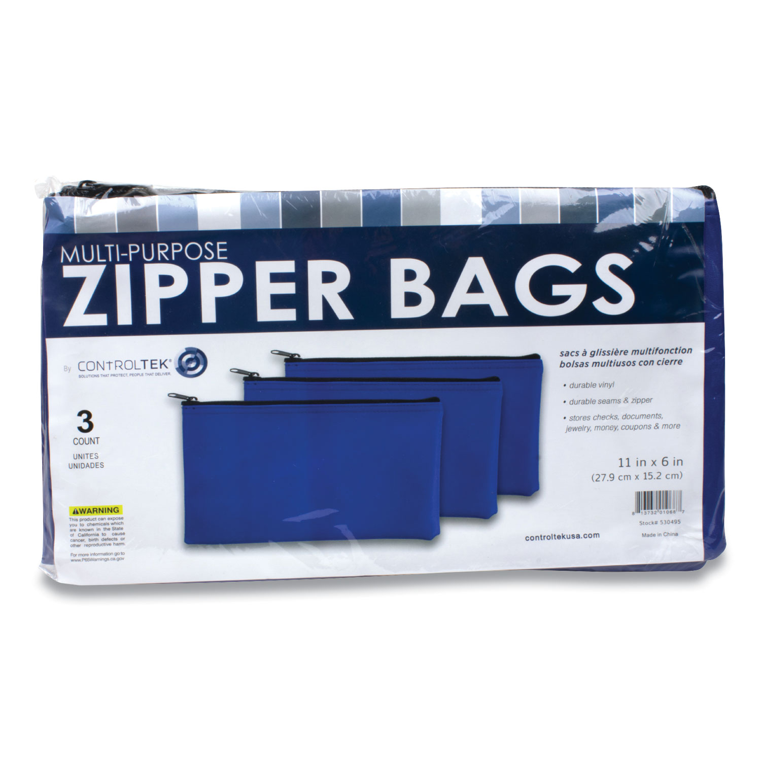 BAG,VINYL,ZIPPER,3/PK,BE
