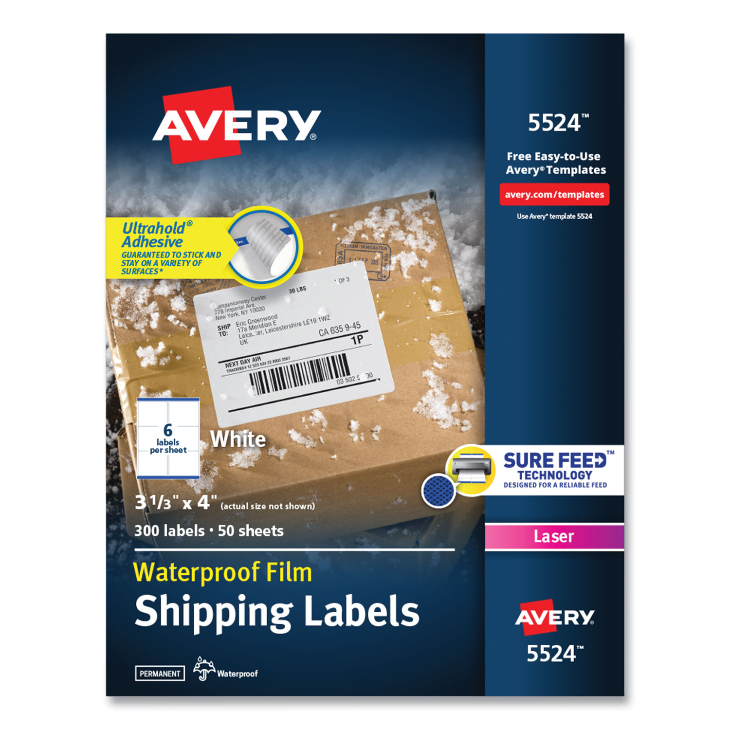 WeatherProof Shipping Labels w/TrueBlock, Laser, White, 3 1/3 x 4, 300/Pack