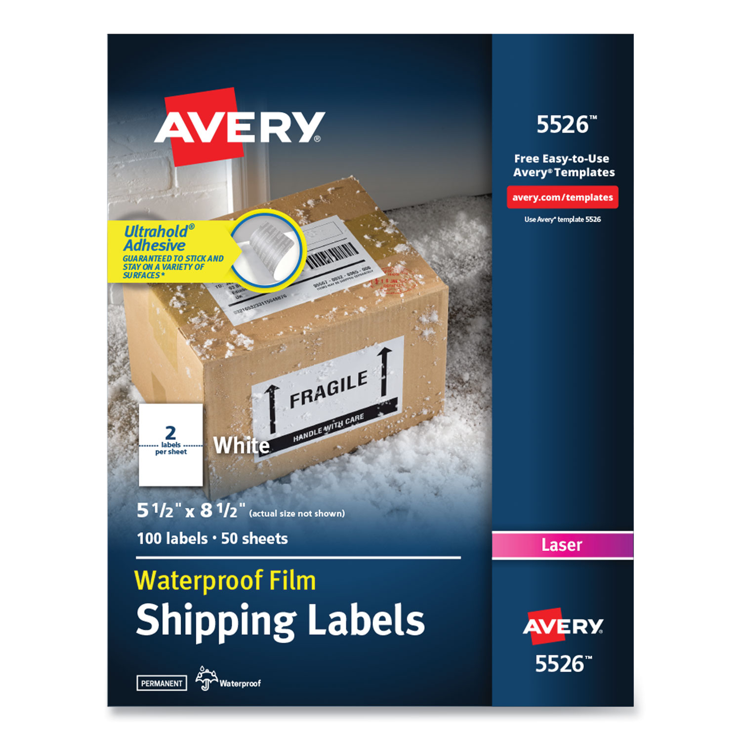 WeatherProof Shipping Labels w/TrueBlock, Laser, White, 5 1/2 x 8 1/2, 100/Pack