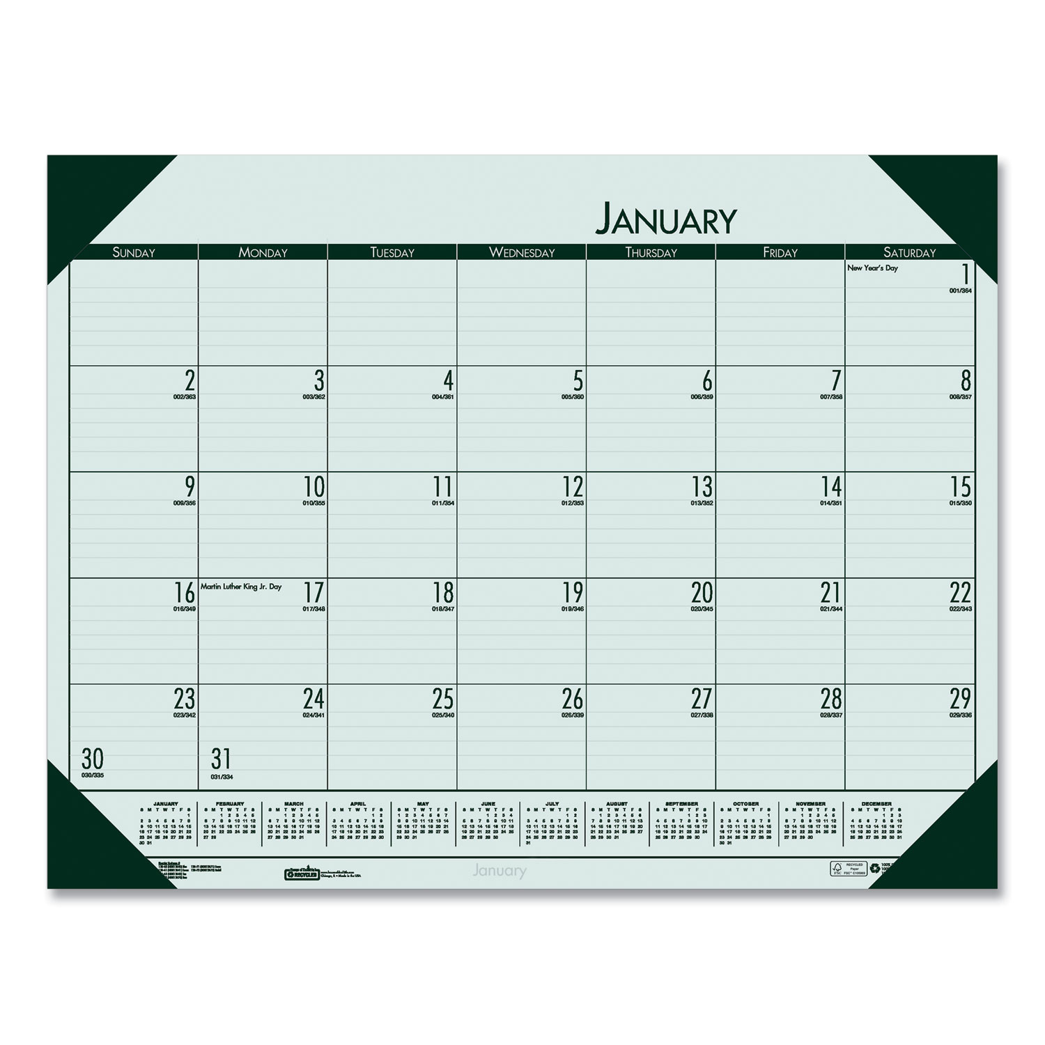 CALENDAR,12MO22X17DSK,GN