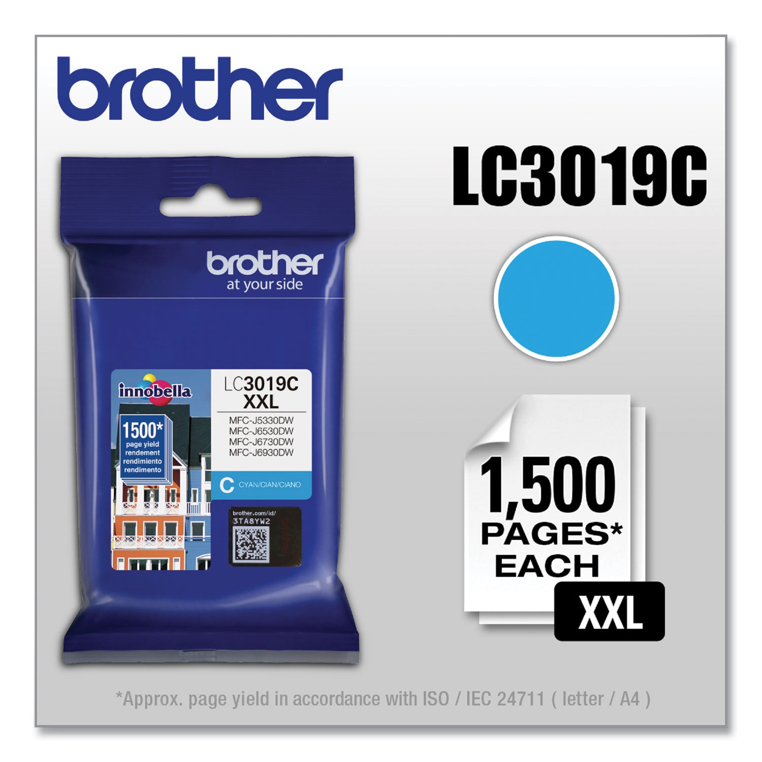 LC3019C XXL Super High Yield Cyan Ink Cartridge; Yield: 1,500 pages