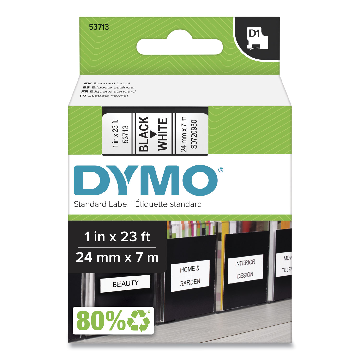D1 Tape Black on White 1"x 23'