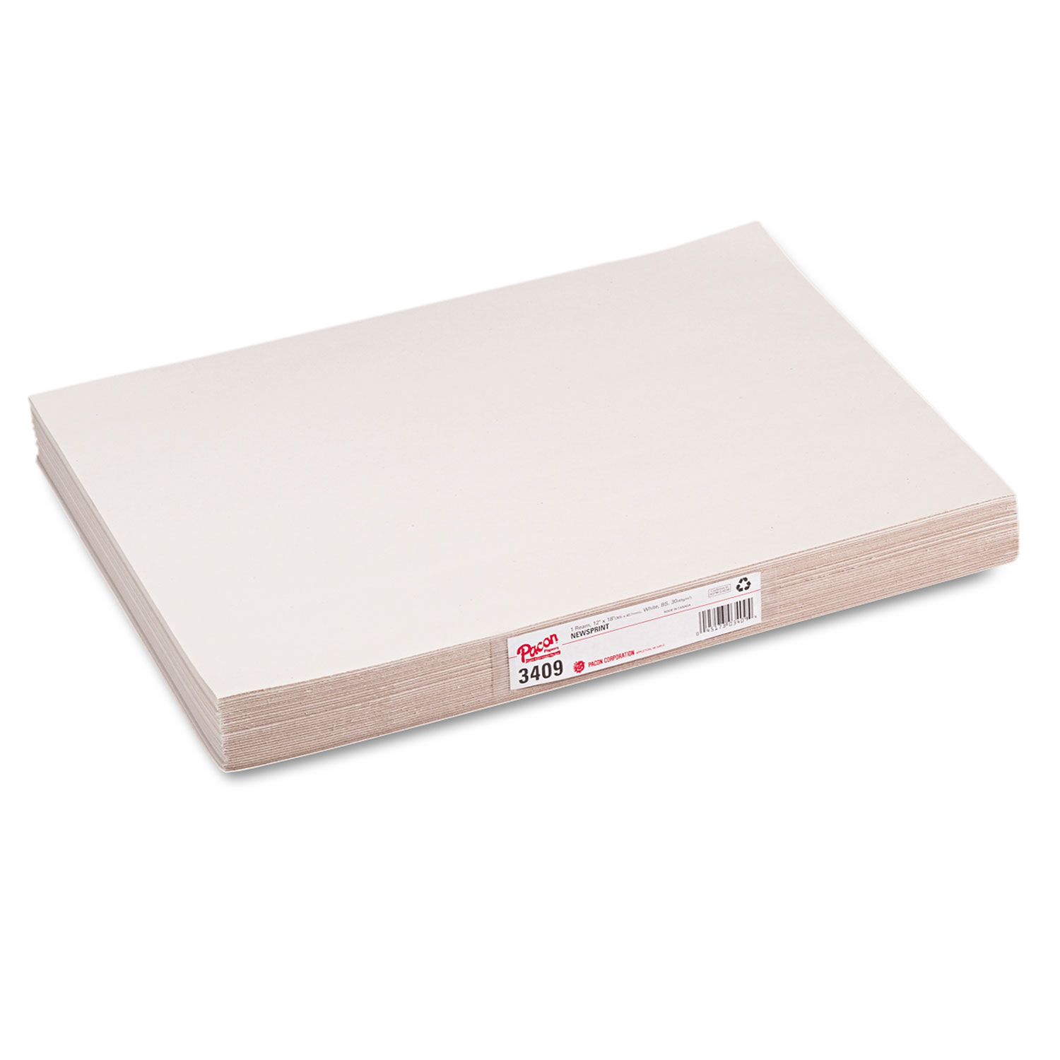 White Newsprint, 30lb, 12 x 18, White, 500/Pack