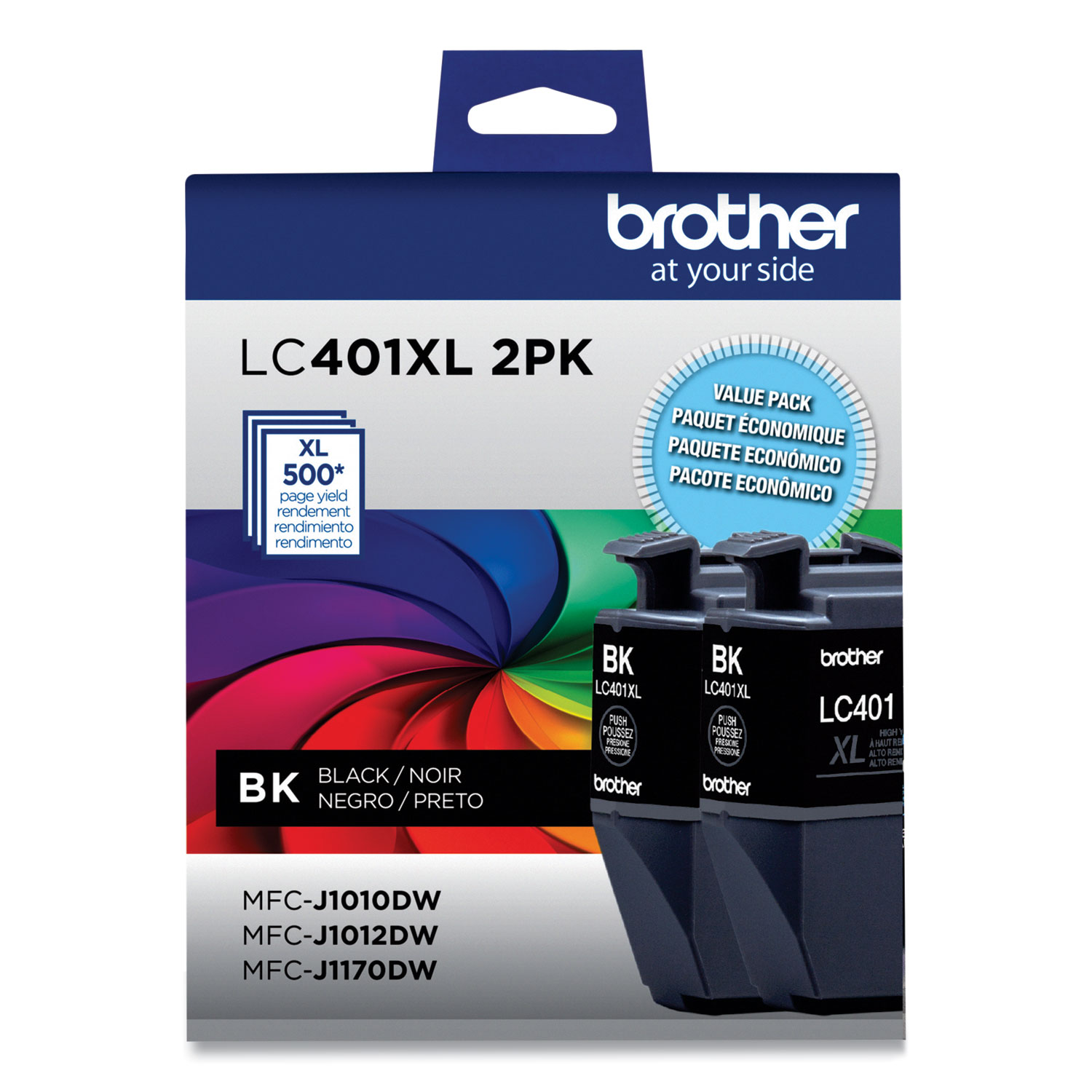 LC401XL High Yield  Black Ink Cartridge 2-Pack; Yield 500 pages x 2