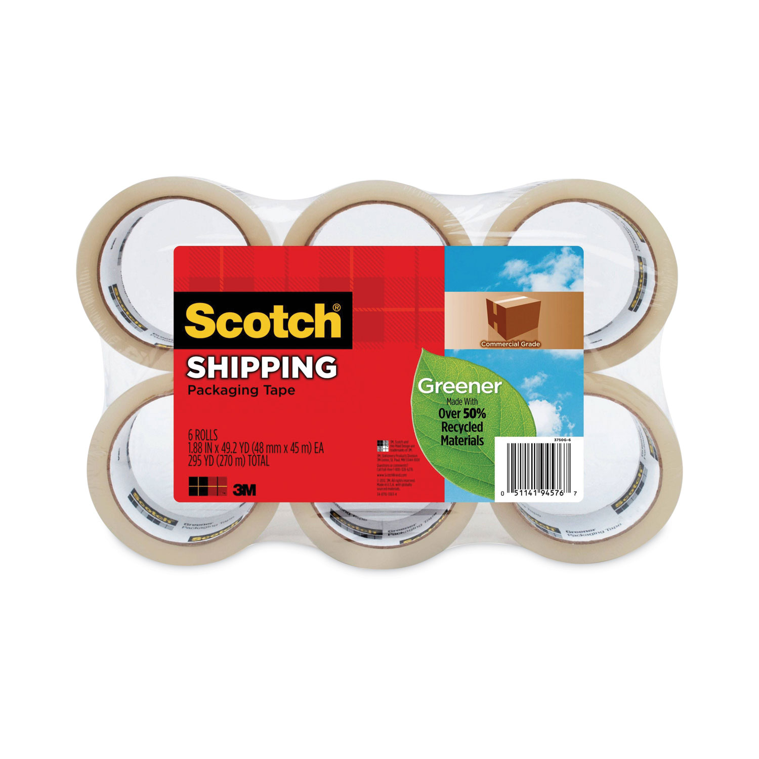 TAPE,SHIPPING,REC,6PK,CLR