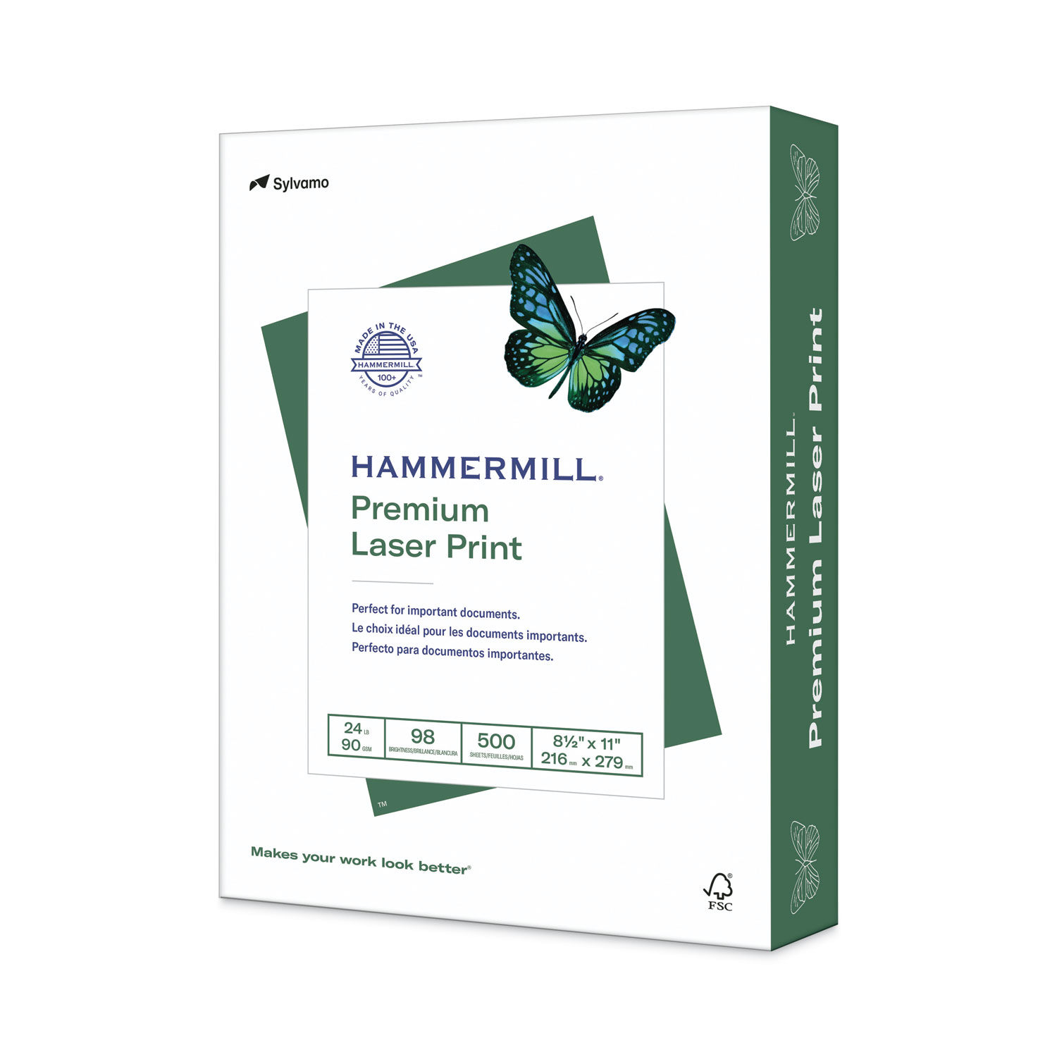 Laser Print Office Paper, 98 Brightness, 24lb, 8-1/2 x 11, White, 500 Sheets/Rm