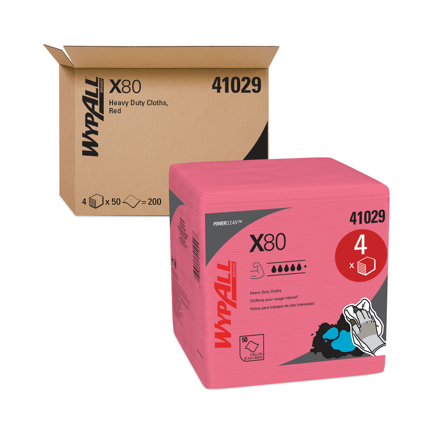 WIPES,X80,SHOP,4PK/50,RD