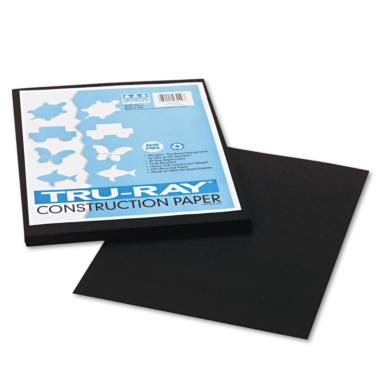 Tru-Ray Construction Paper, 76lb, 9 x 12, Black, 50/Pack