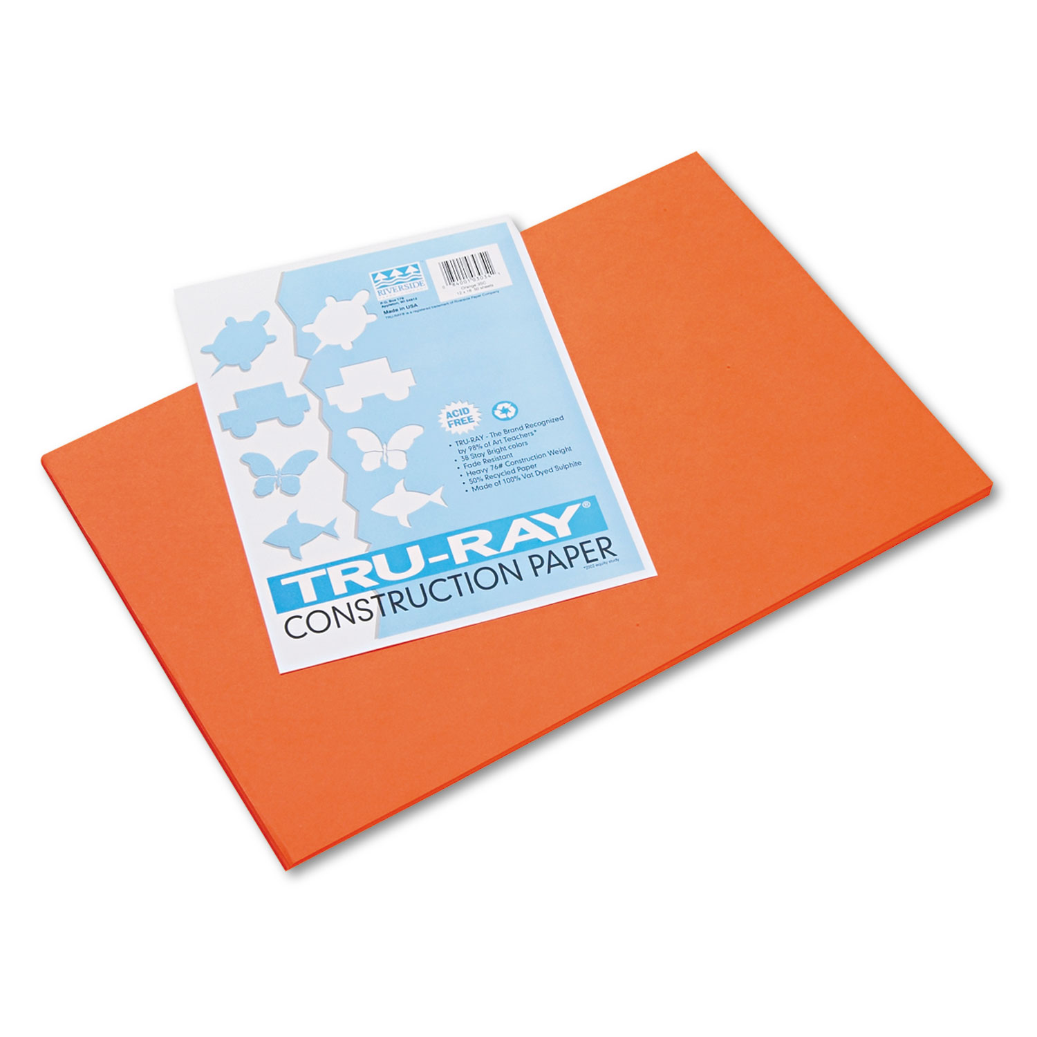 Tru-Ray Construction Paper, 76lb, 12 x 18, Orange, 50/Pack